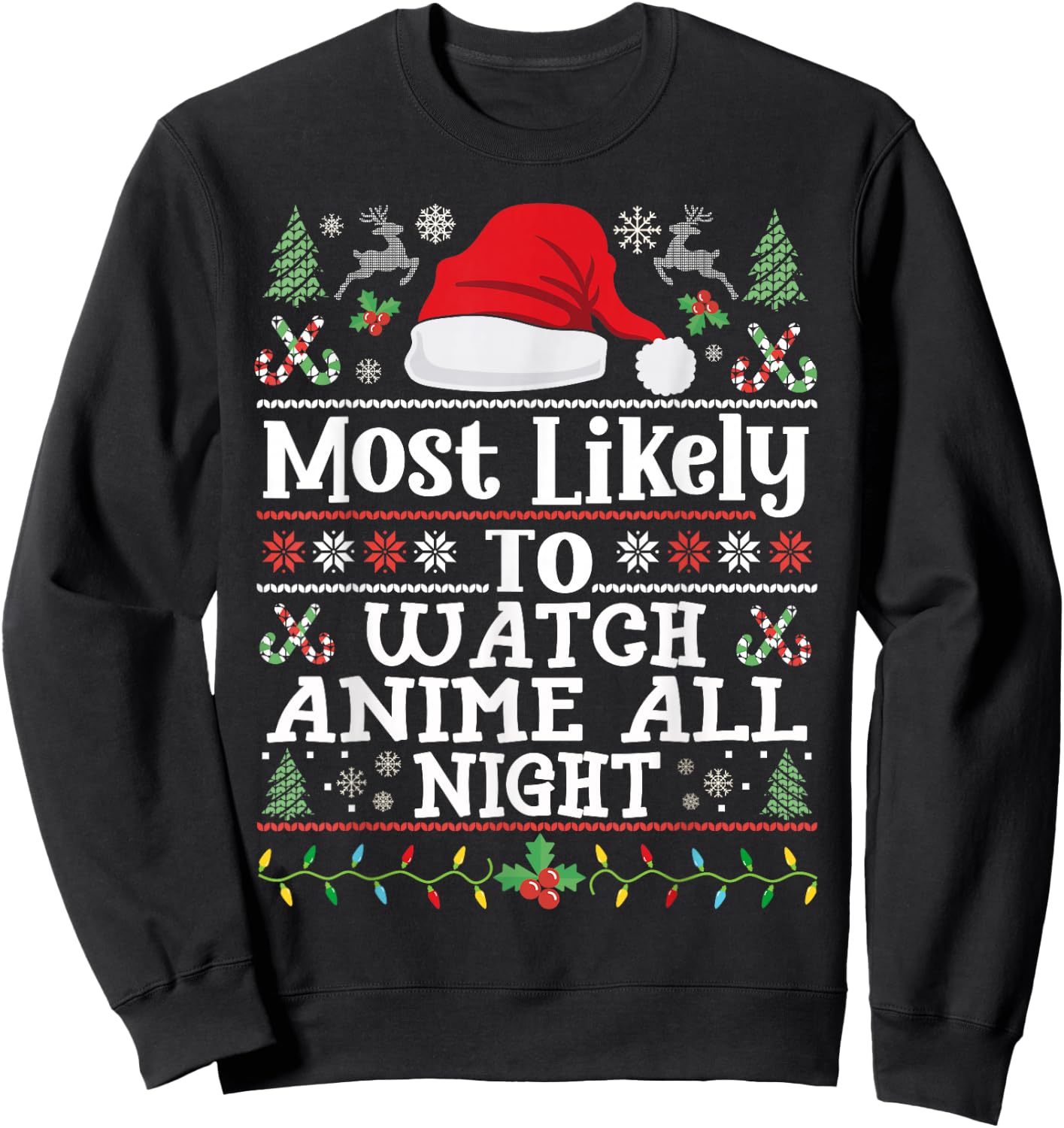 Watch Anime all night - Funny Christmas Family Manga Anime Sweatshirt - Sweatshirt | Black