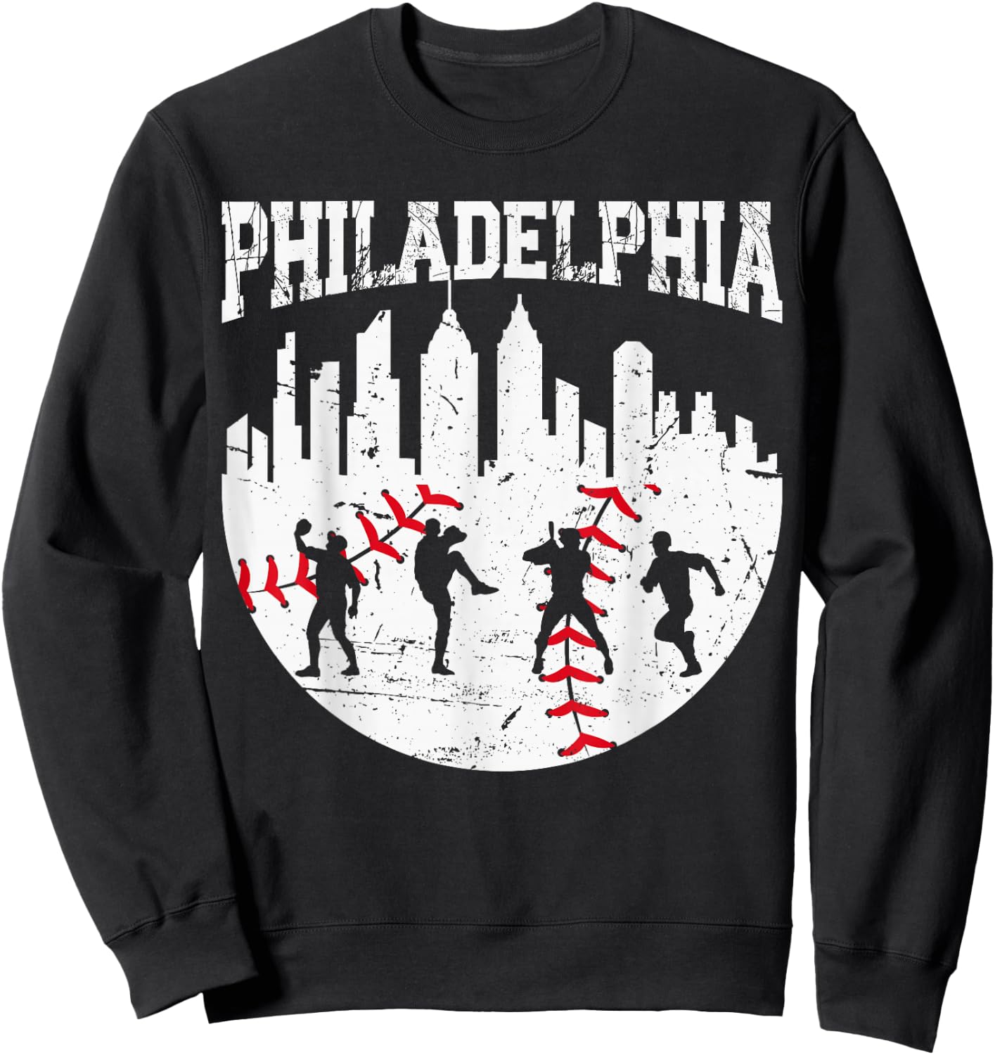Vintage Philadelphia Skyline Philly Cityscape Baseball Fans Sweatshirt - Sweatshirt | Black