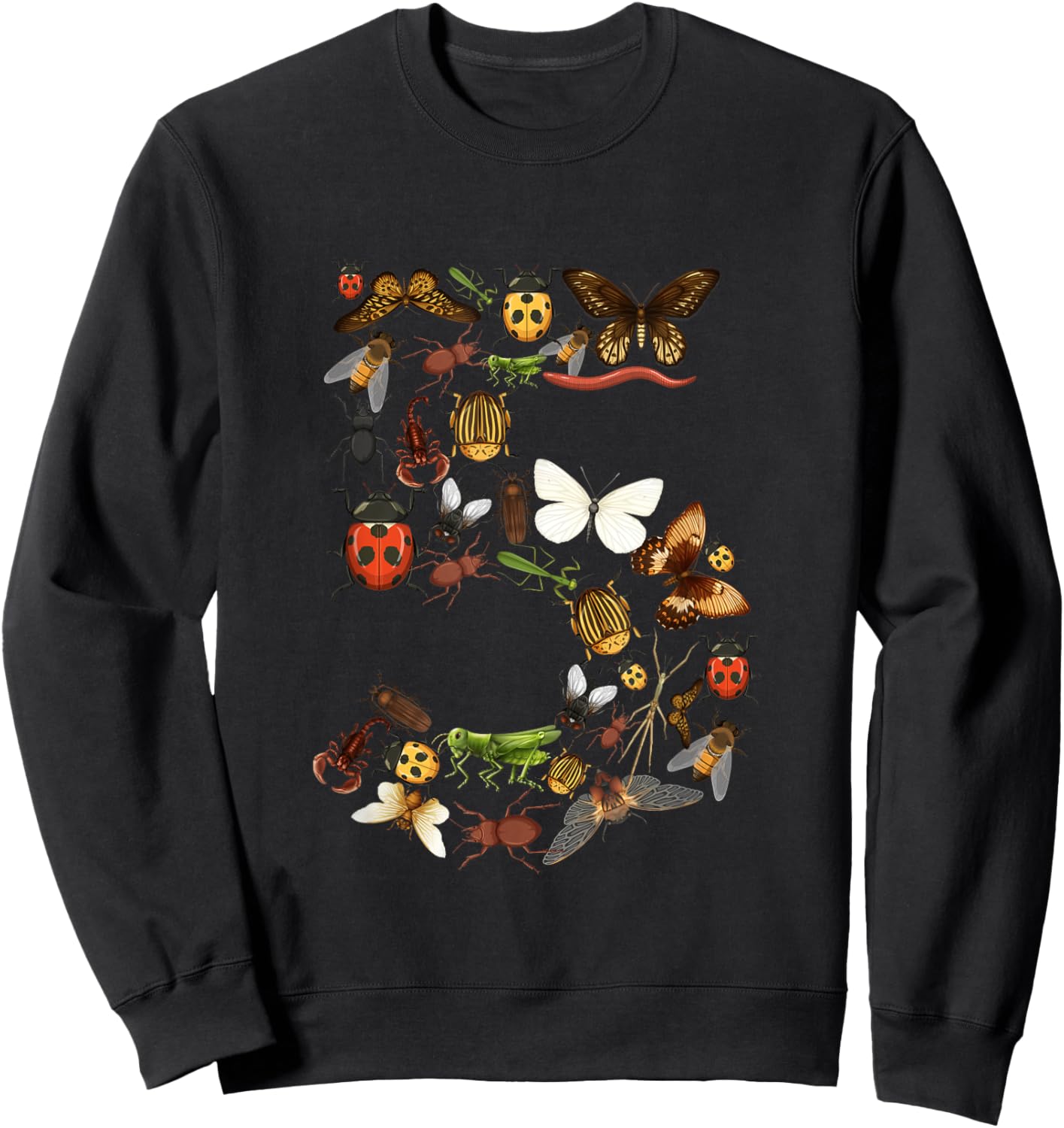 Kids 5th Birthday Bugs Insects Beetles Boys Girls 5 Year Old Sweatshirt - Sweatshirt | Black