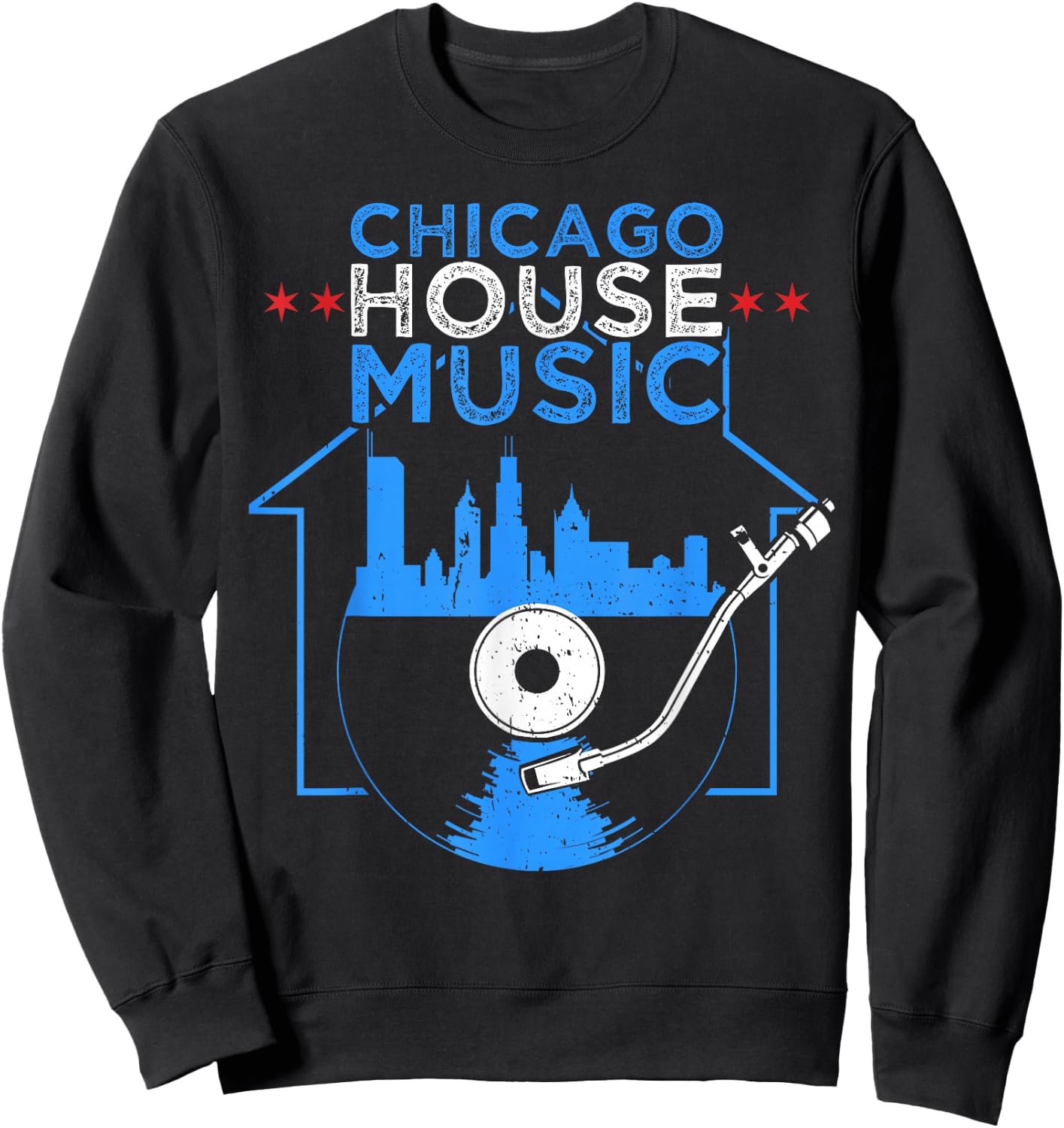 Chicago House Music Vinyl Dj Raver Flag Skyline Apparel Sweatshirt - Sweatshirt | Black