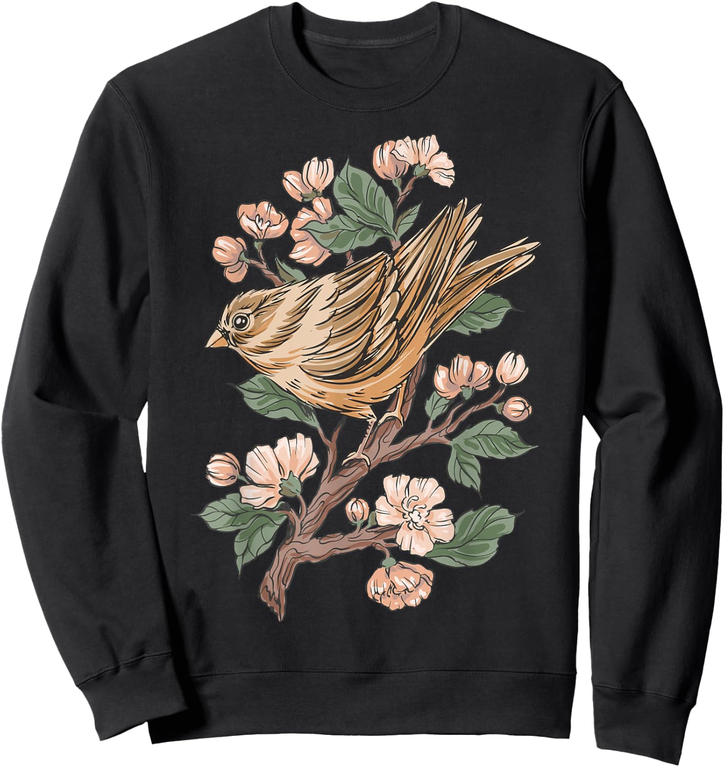 Sparrow Bird and Cherry Blossoms Sweatshirt - Sweatshirt | Black