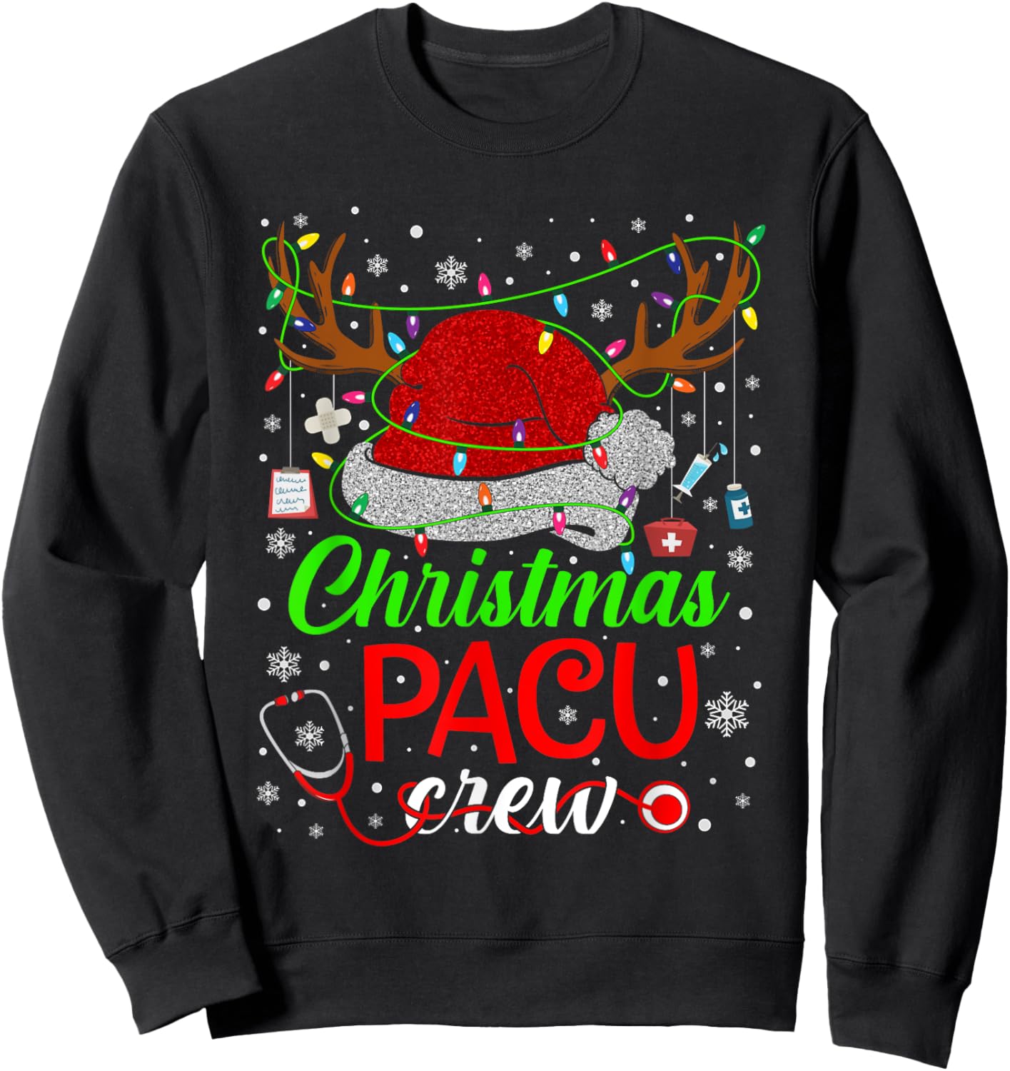 Christmas PACU Nurse Crew Santa Nurse Life Cute Xmas Pajama Sweatshirt - Sweatshirt | Black