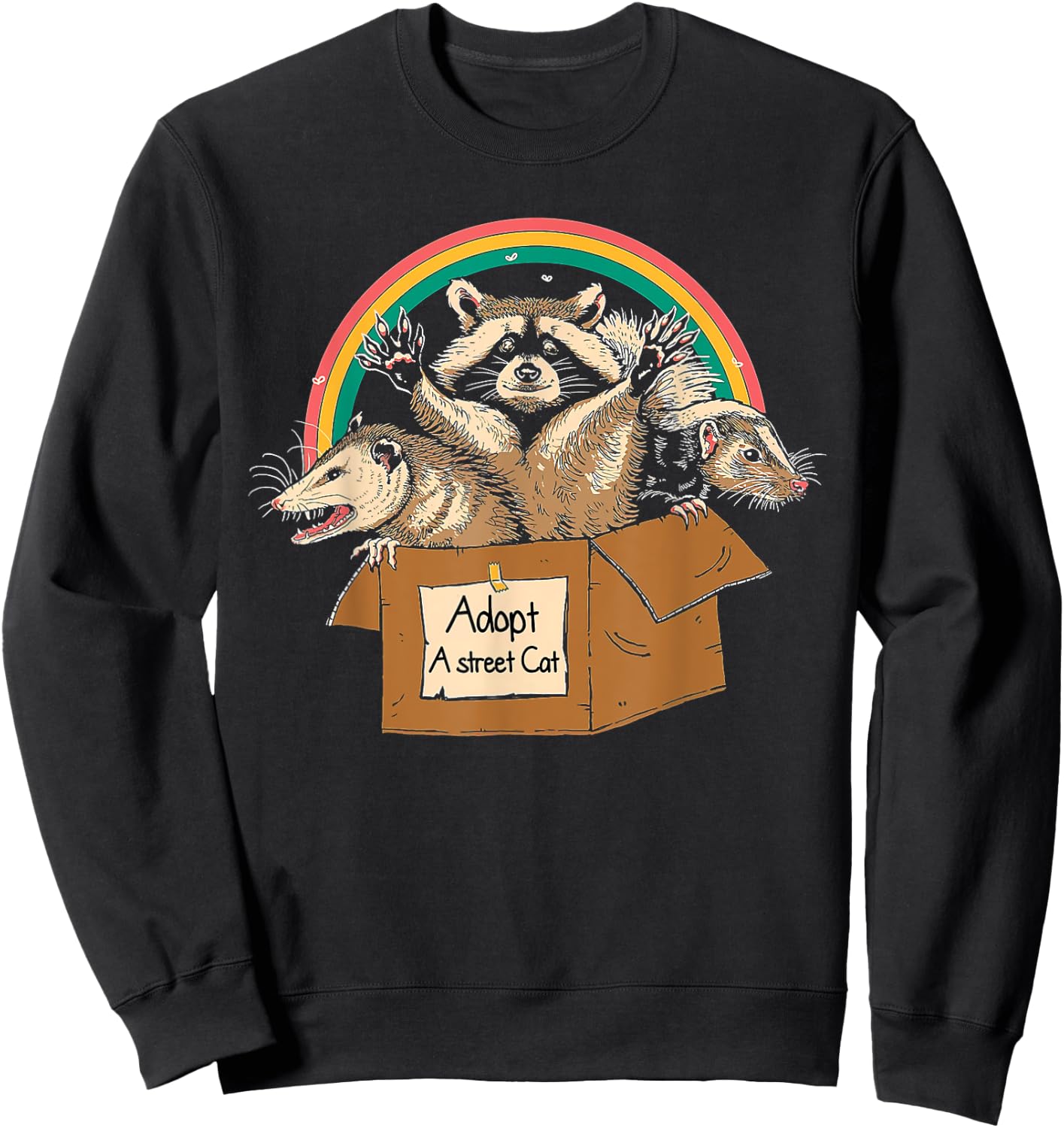 Vintage Adopt A Street Cat Shirt Funny Opossum Raccoon Skunk Sweatshirt - Sweatshirt | Black