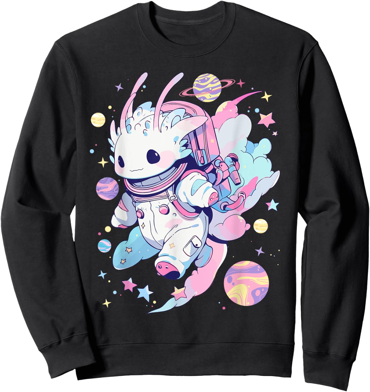 Cute Space Galaxy Axolotl Pastel Goth Aesthetic Nu Goth Sweatshirt - Sweatshirt | Black