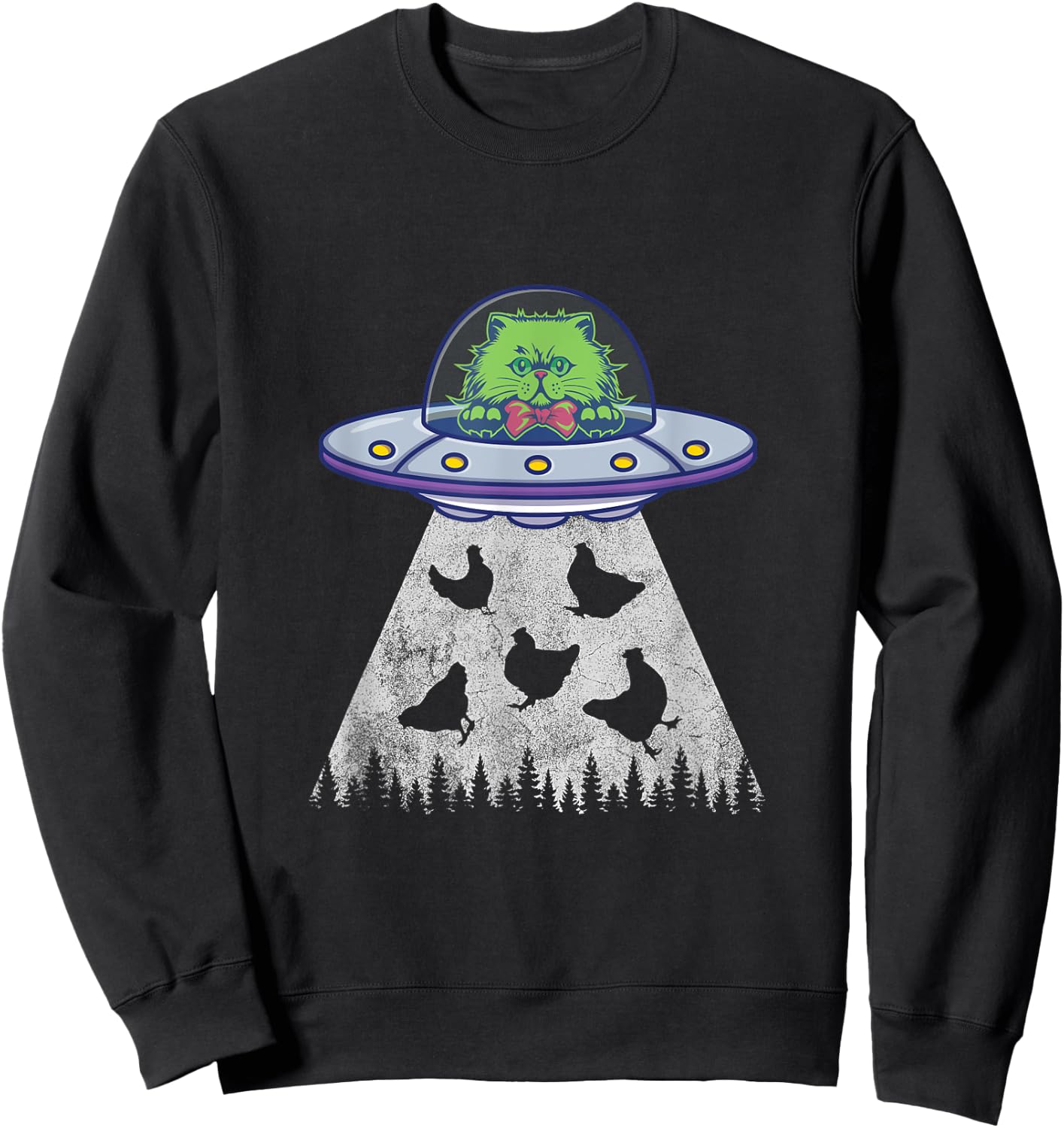 Cat Abduction Chicken Funny UFO Alien Lover Vintage Distress Sweatshirt - Sweatshirt | Black