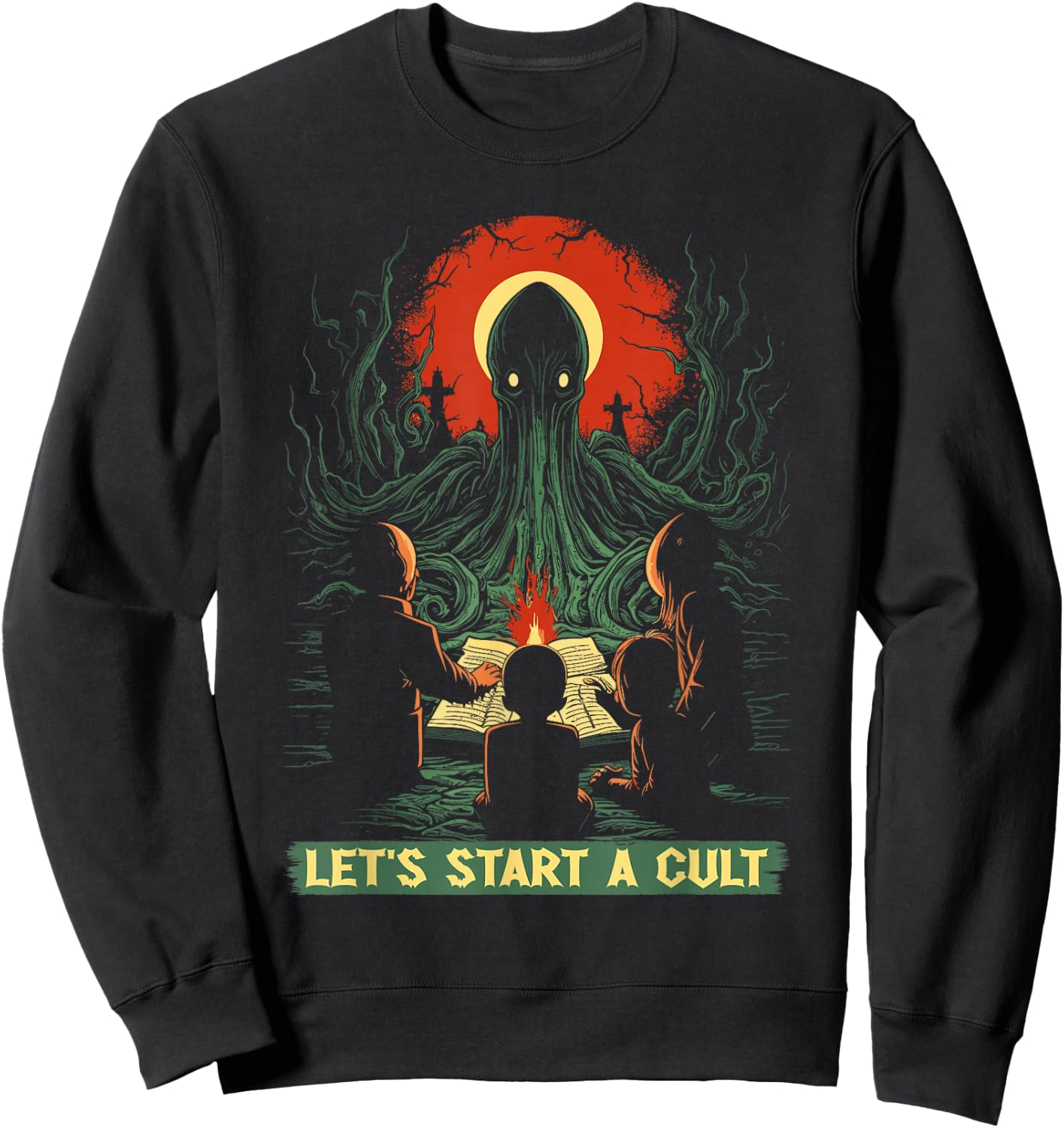 Lets Start A Cult, Vintage Cosmic Horror Cthulhu Cult Sweatshirt - Sweatshirt | Black