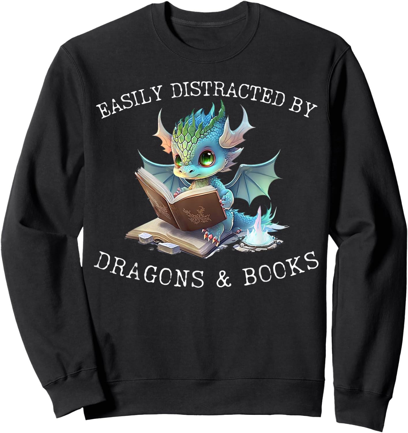Easily Distracted by Dragons and Books Introvert Funny Shirt Sweatshirt - Sweatshirt | Black