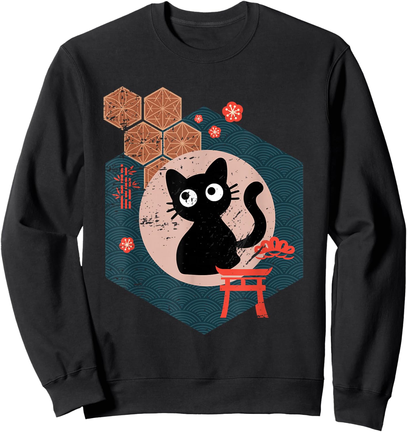 Black Cat Lover Japanese Kitten Anime Tokyo Otaku Lifestyle Small Sweatshirt - Sweatshirt | Black