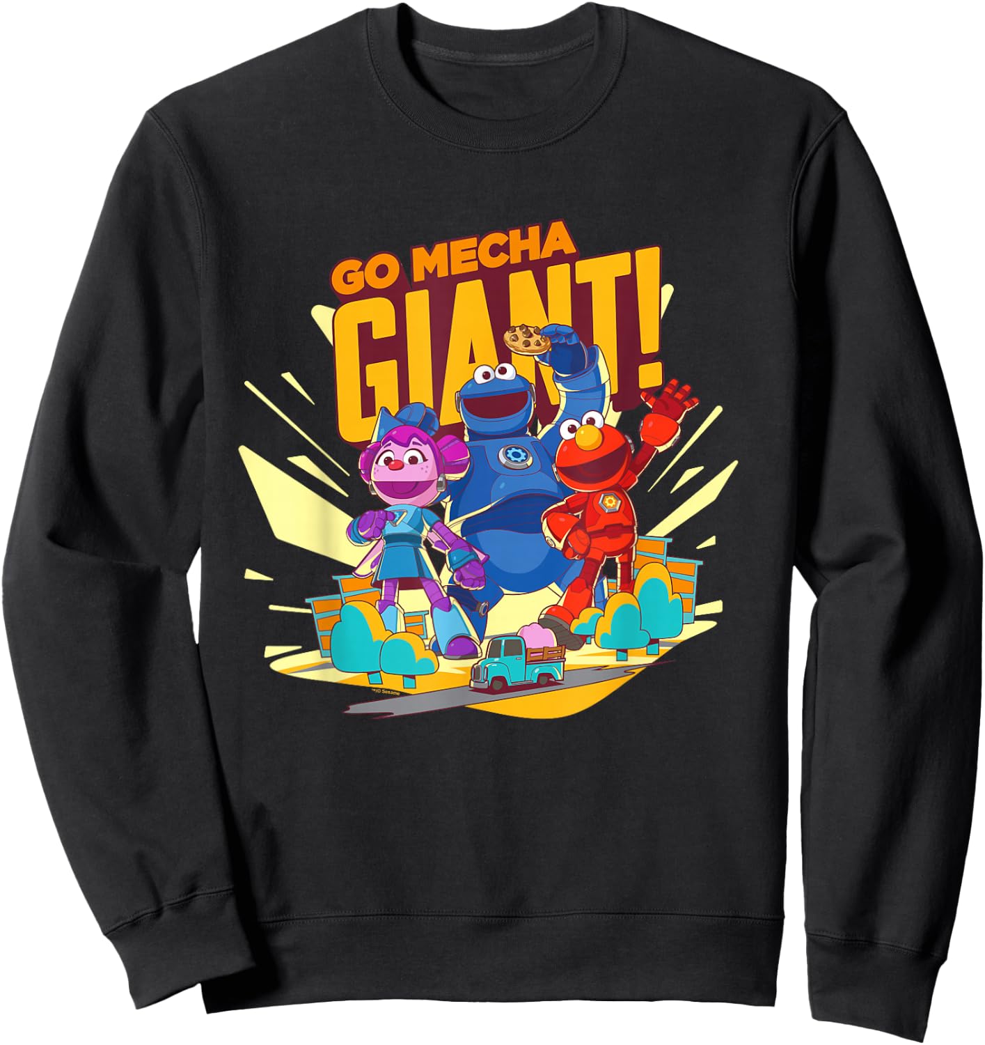 Sesame Street Mecha Builders Go Mecha Giant! Elmo, Cookie Sweatshirt - Sweatshirt | Black
