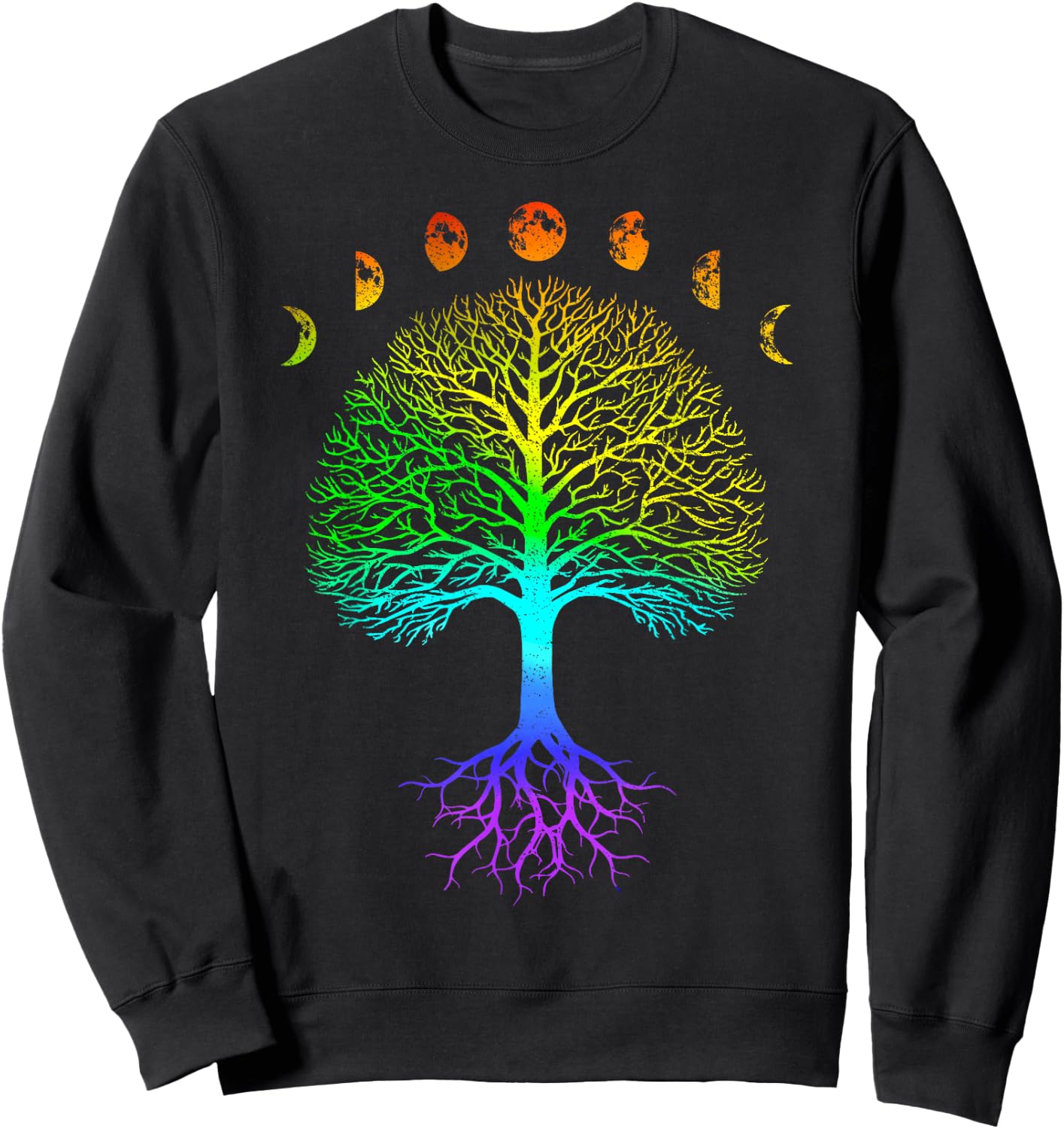 Tree of Life Phases of the Moon Vintage Retro Yoga Gift Sweatshirt - Sweatshirt | Black