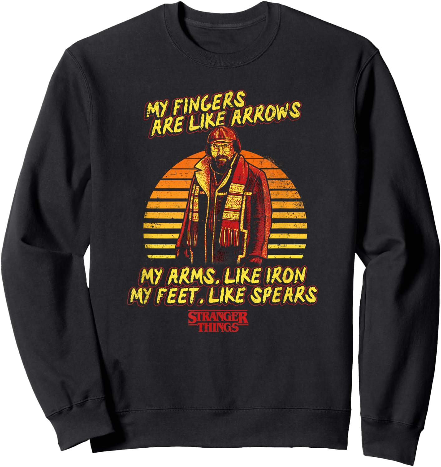 Stranger Things My Fingers Are Like Arrows Murray Distressed Sweatshirt - Sweatshirt | Black