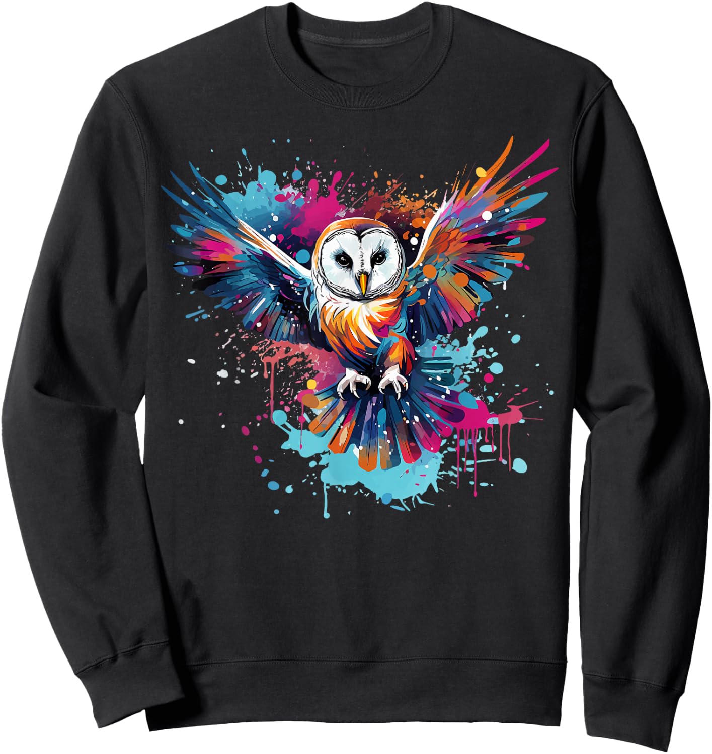 Colorful Splash Art Barn Owl Owls Lover Sweatshirt - Sweatshirt | Black