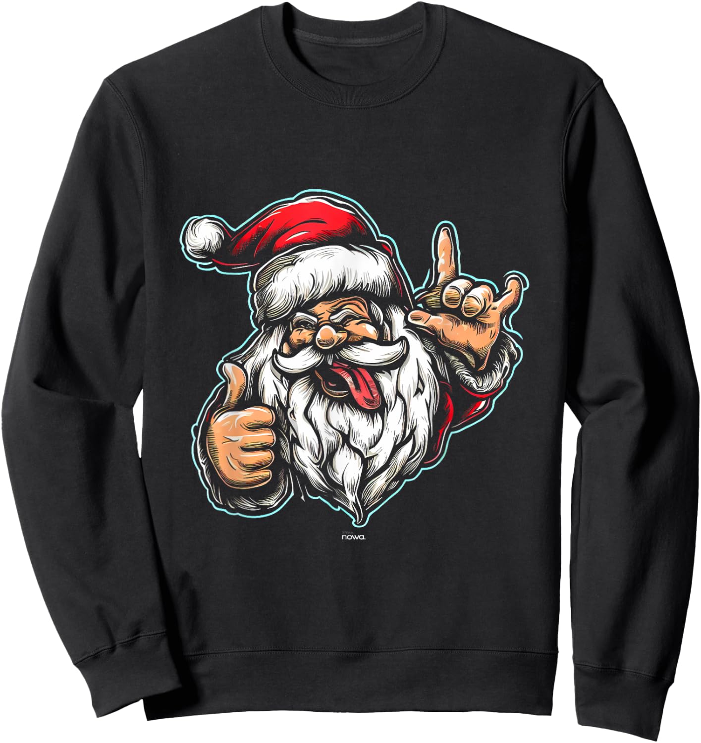 Funny Hard Rocking Tongue Out Santa Claus Loves Rock Music Sweatshirt - Sweatshirt | Black