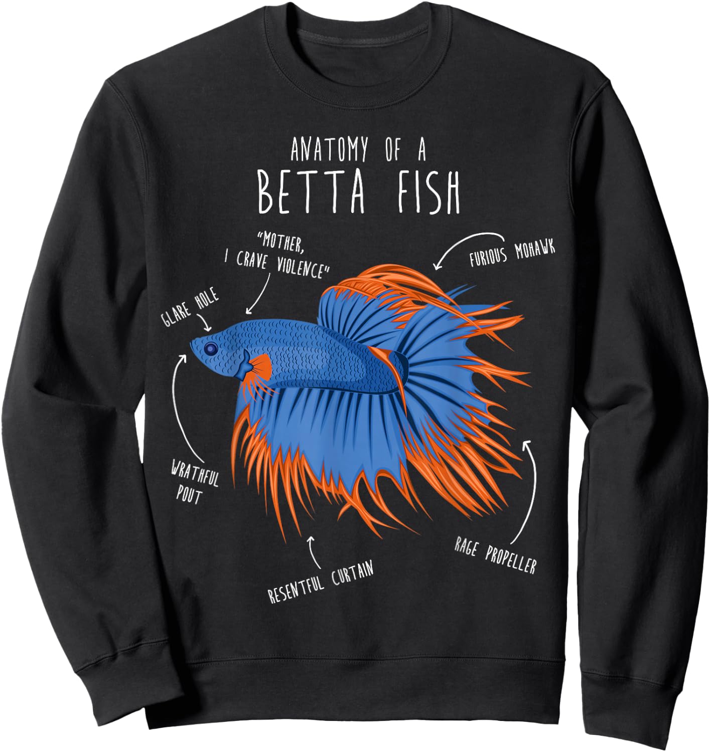 Betta Fish Siamese Fighting Fish Anatomy, Funny Aquarium Pet Sweatshirt - Sweatshirt | Black