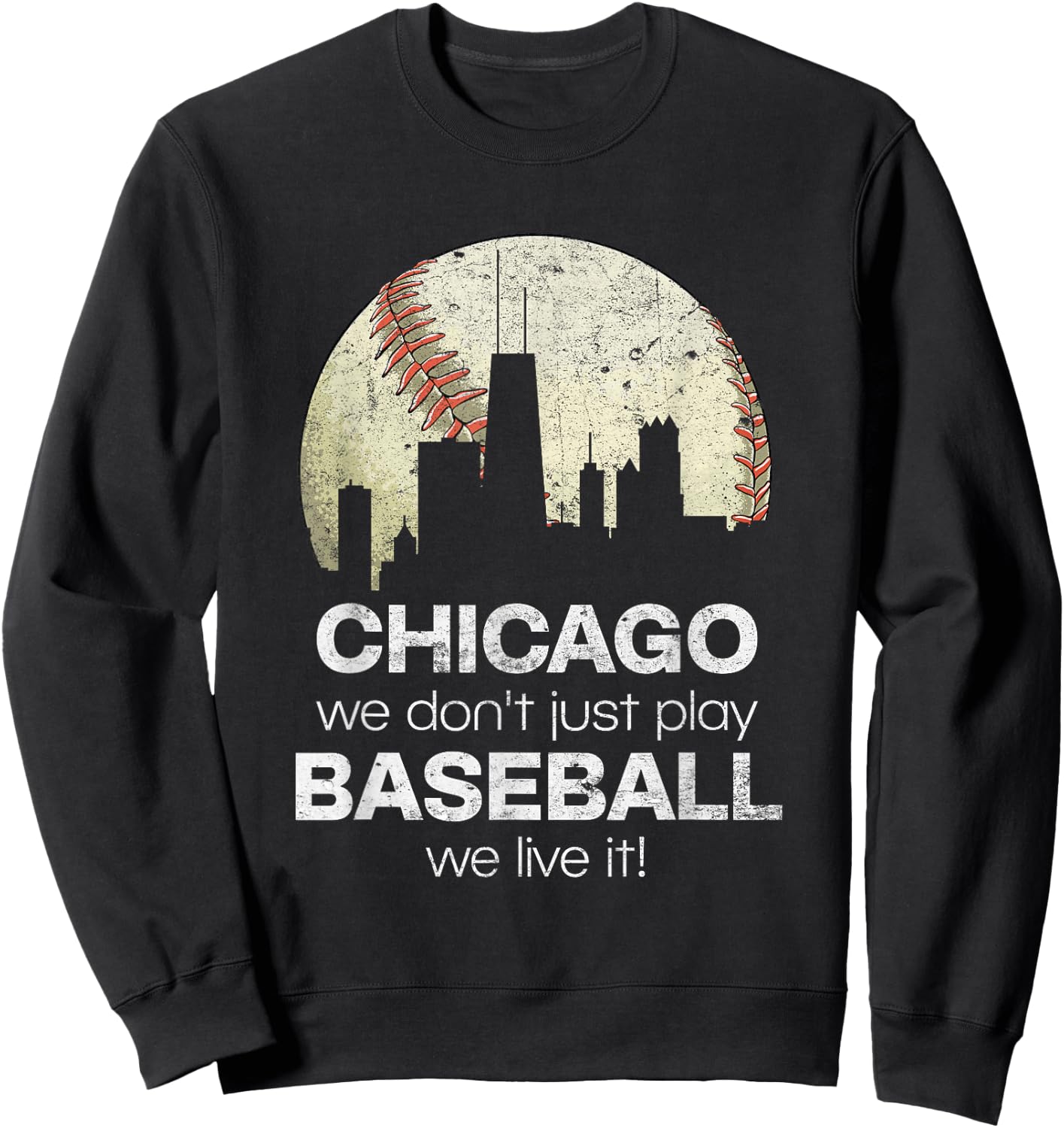 Vintage Baseball Chicago Skyline Illinois Sweatshirt - Sweatshirt | Black