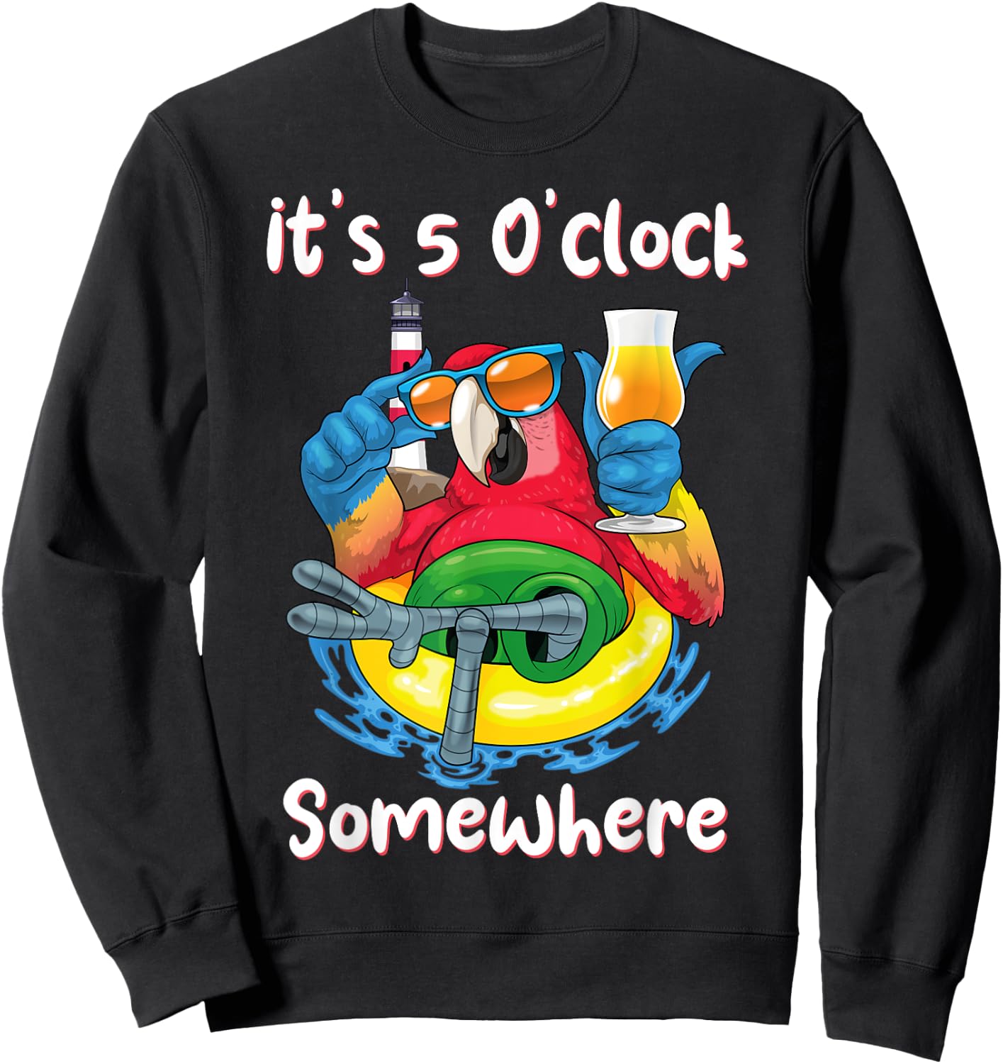 It's 5 O'clock Somewhere Shirt Drinking Parrot Beach Summer Sweatshirt - Sweatshirt | Black