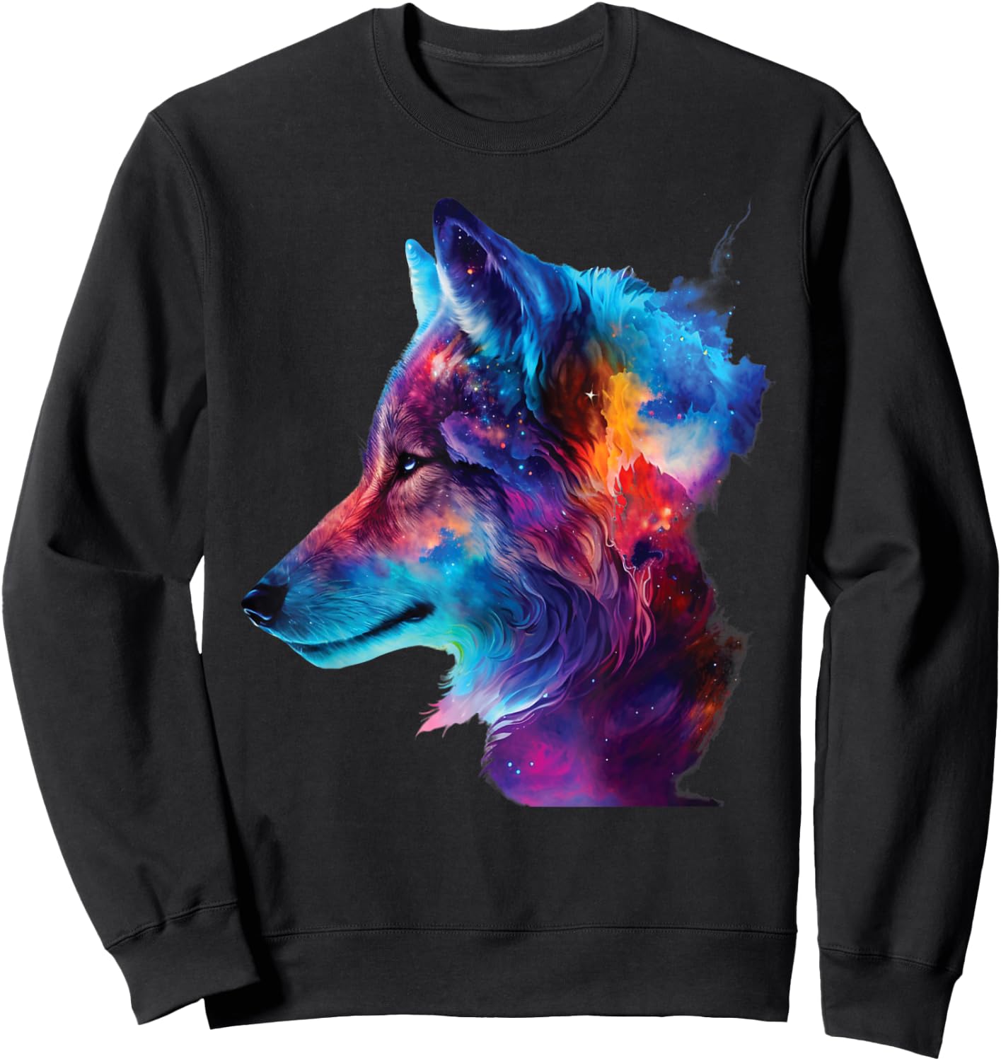 colorful wolf head art Face for lover wolves wildlife animal Sweatshirt - Sweatshirt | Black