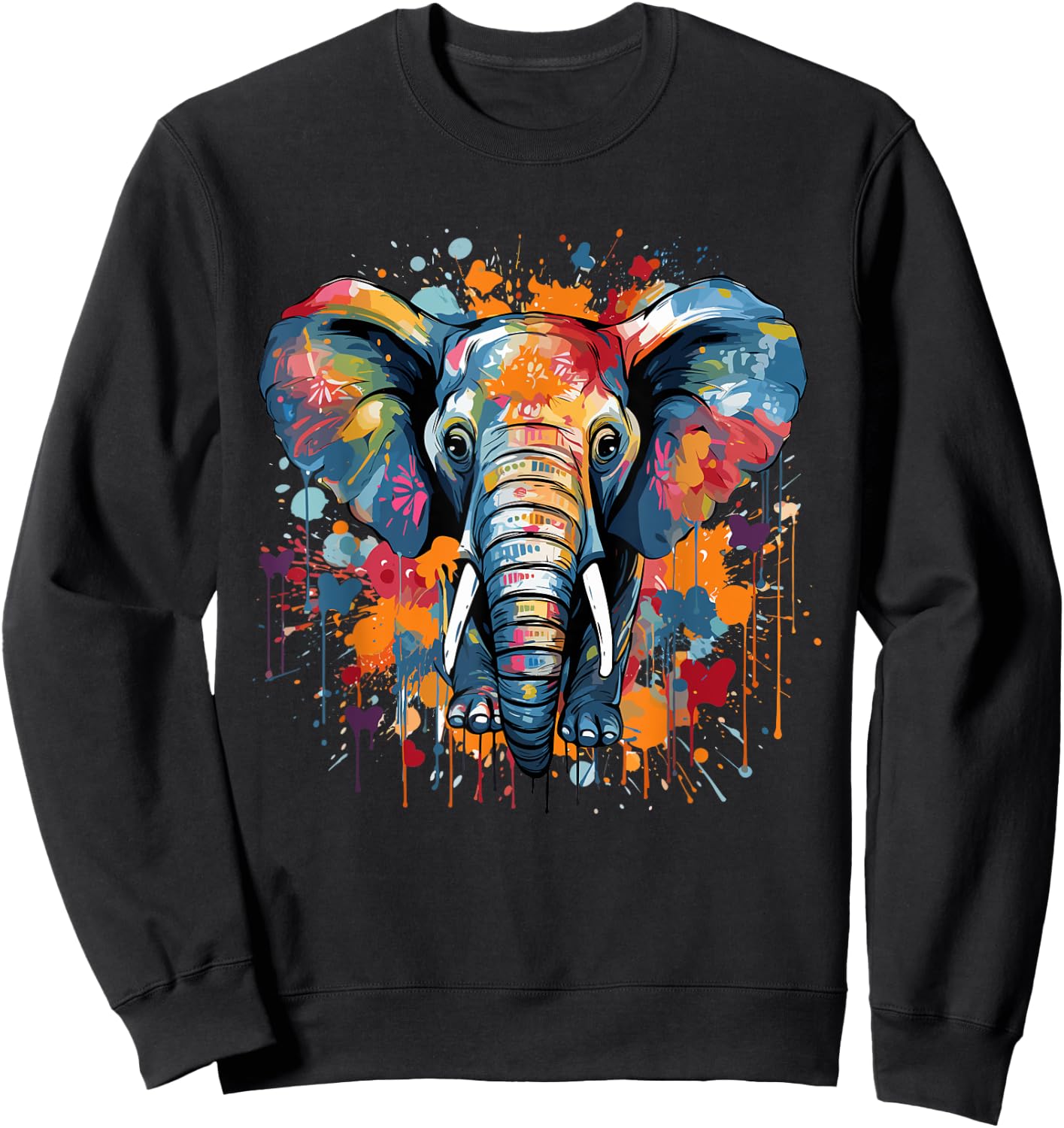 Elephant Drawing Portrait Splash Art Sketch Men Women Kids Sweatshirt - Sweatshirt | Black