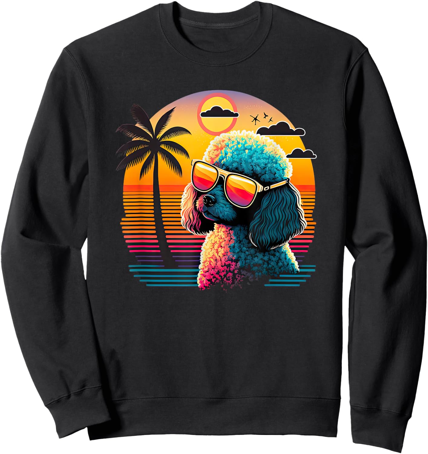 Funny Poodle Dog Miniature Poodle Toy Poodle Retro Sunset Sweatshirt - Sweatshirt | Black