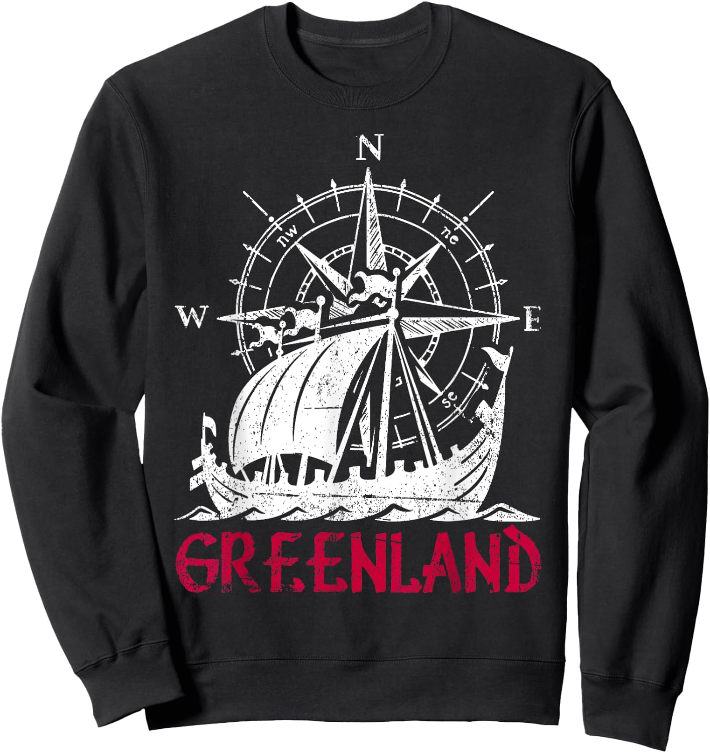 Greenland Viking Ship Compass Travel Souvenir Greenland Sweatshirt - Sweatshirt | Black