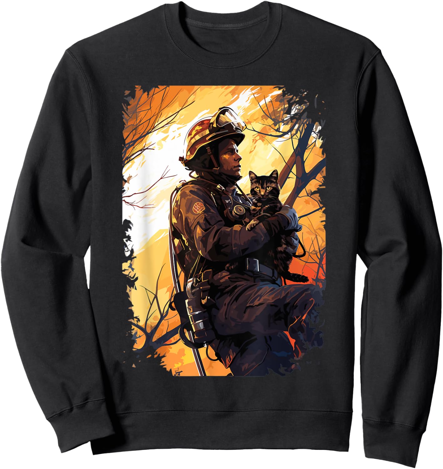 Firefighter Saving A Cat - Firefighter & Fireman Sweatshirt - Sweatshirt | Black