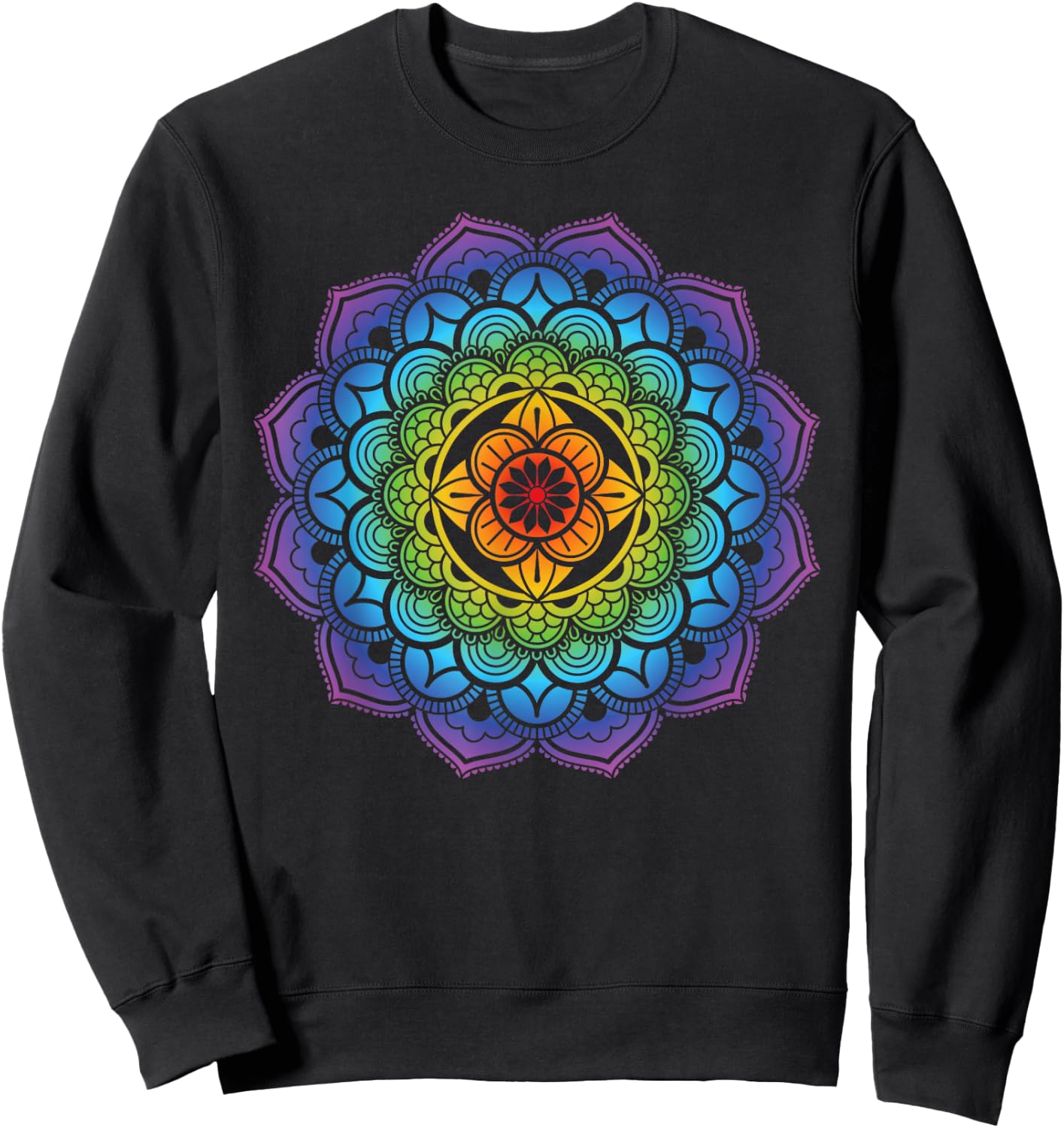 Mandala Buddhism Mindfulness Meditation Yoga Rainbow Boho Sweatshirt - Sweatshirt | Black