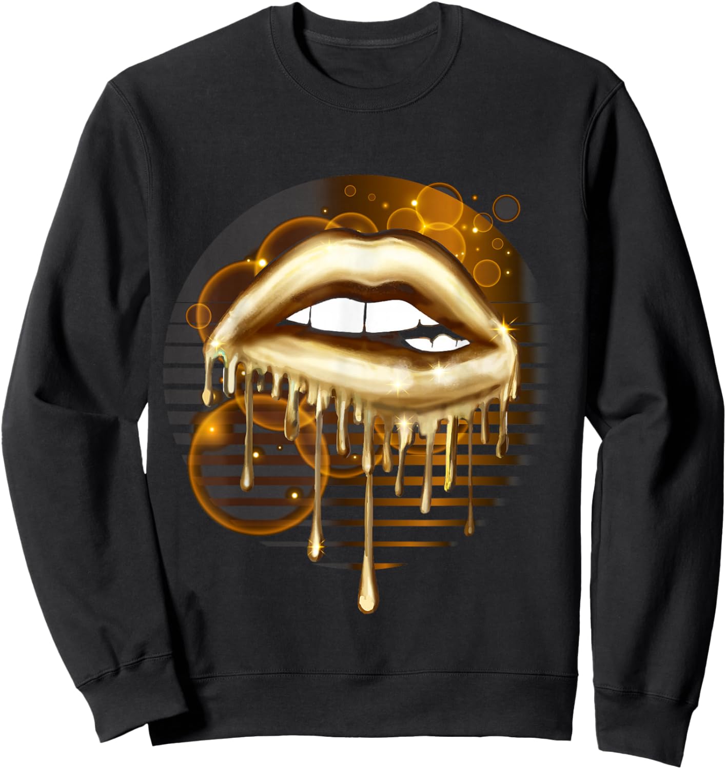 Gold Dripping Biting Lips Faux Lipstick Effect 80s Gift Sweatshirt - Sweatshirt | Black