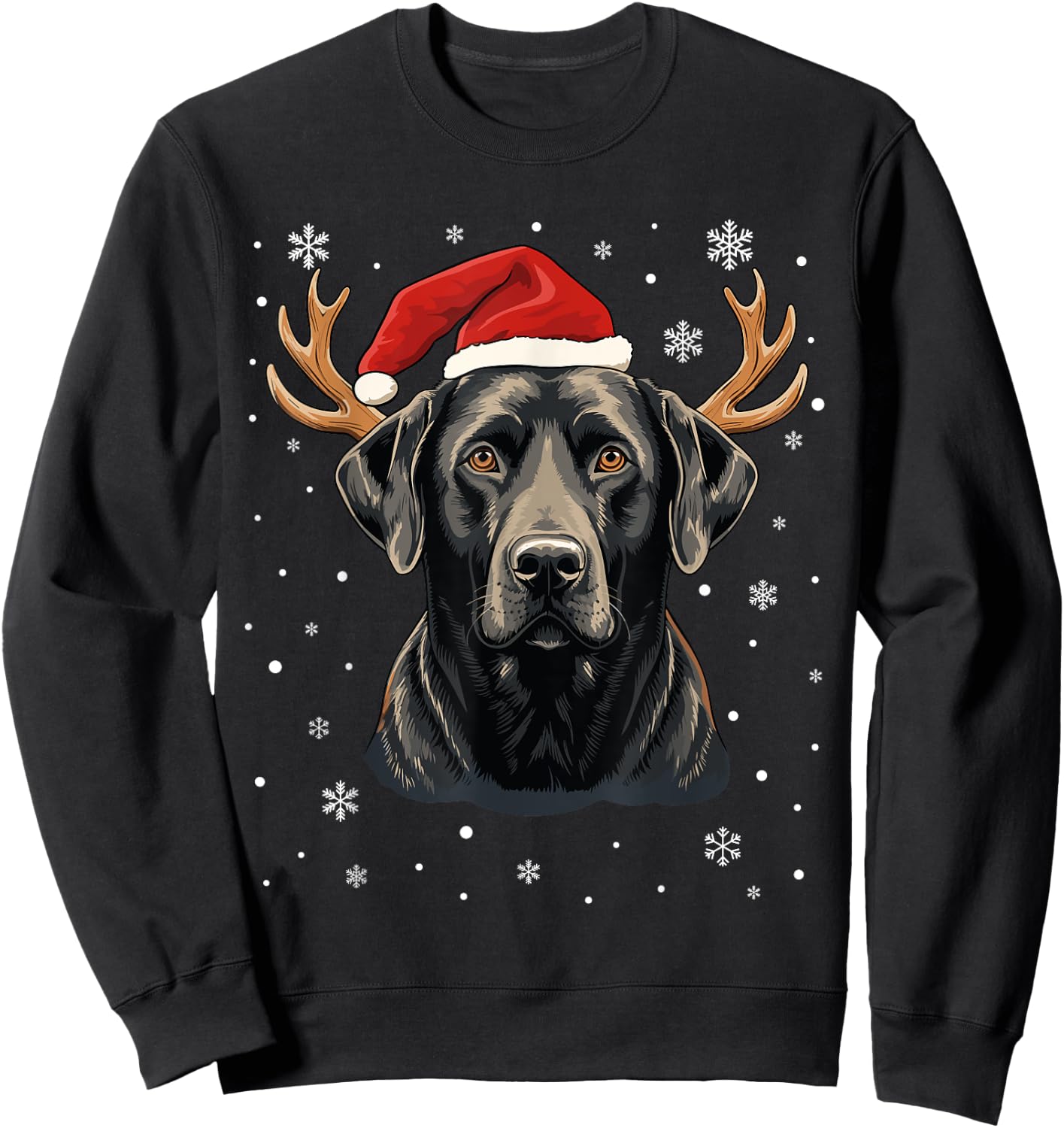 Black Labrador Christmas Santa Hat Reindeer Antlers Xmas Sweatshirt - Sweatshirt | Black