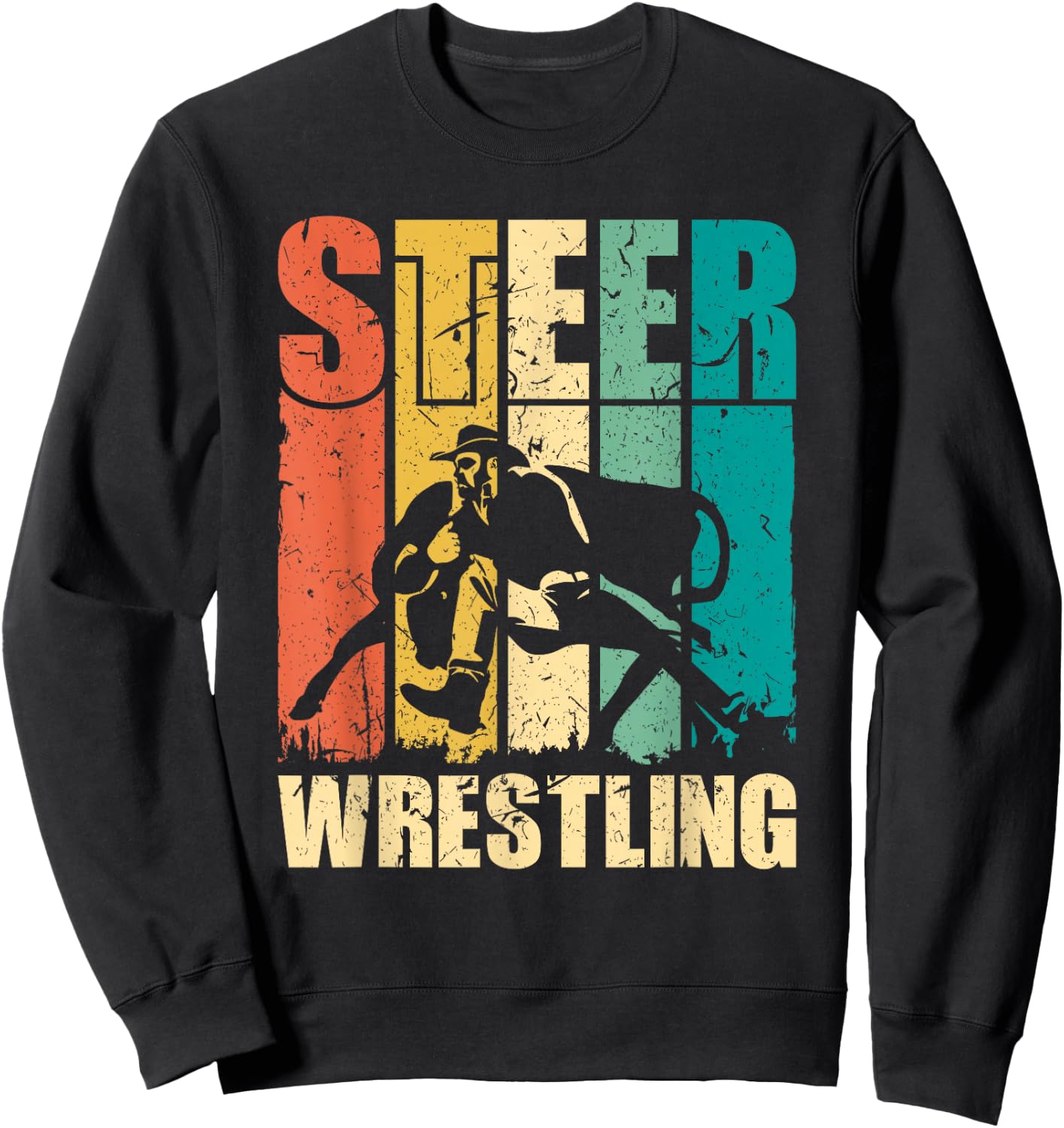 Steer Wrestling Retro Rodeo Bulldog Graphic Sweatshirt - Sweatshirt | Black