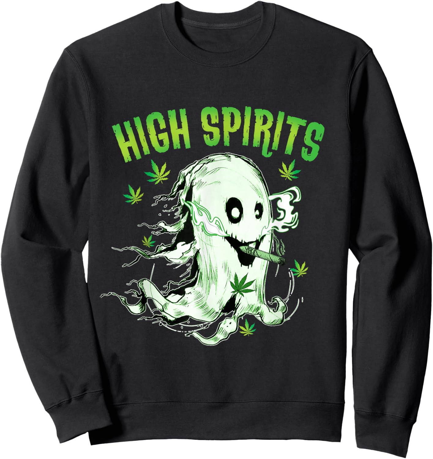Ghost Smoking Weed Pot 420 Funny Cannabis Halloween Sweatshirt - Sweatshirt | Black