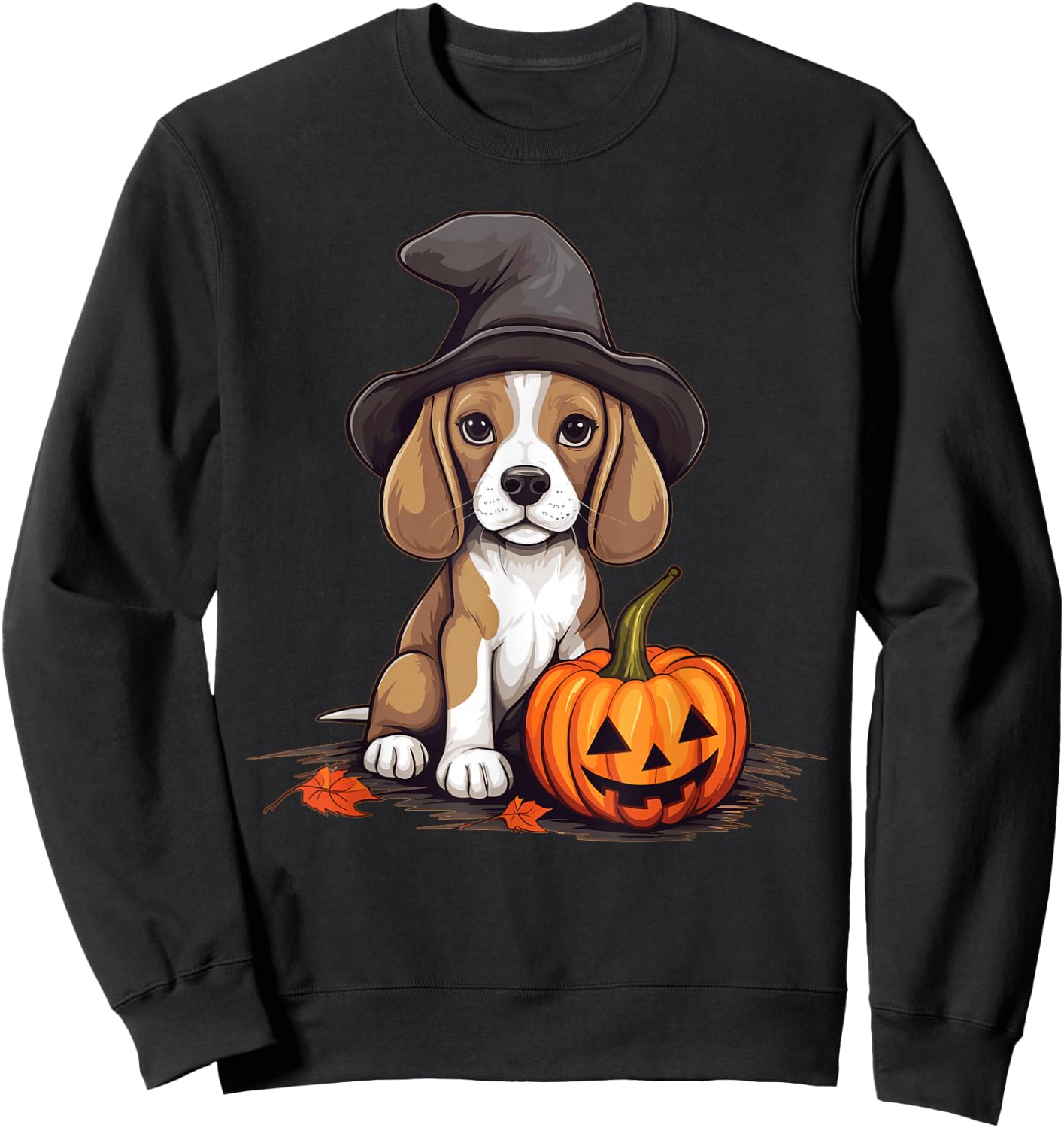 Halloween Witch Hat Pumpkin Dog Beagle Sweatshirt - Sweatshirt | Black