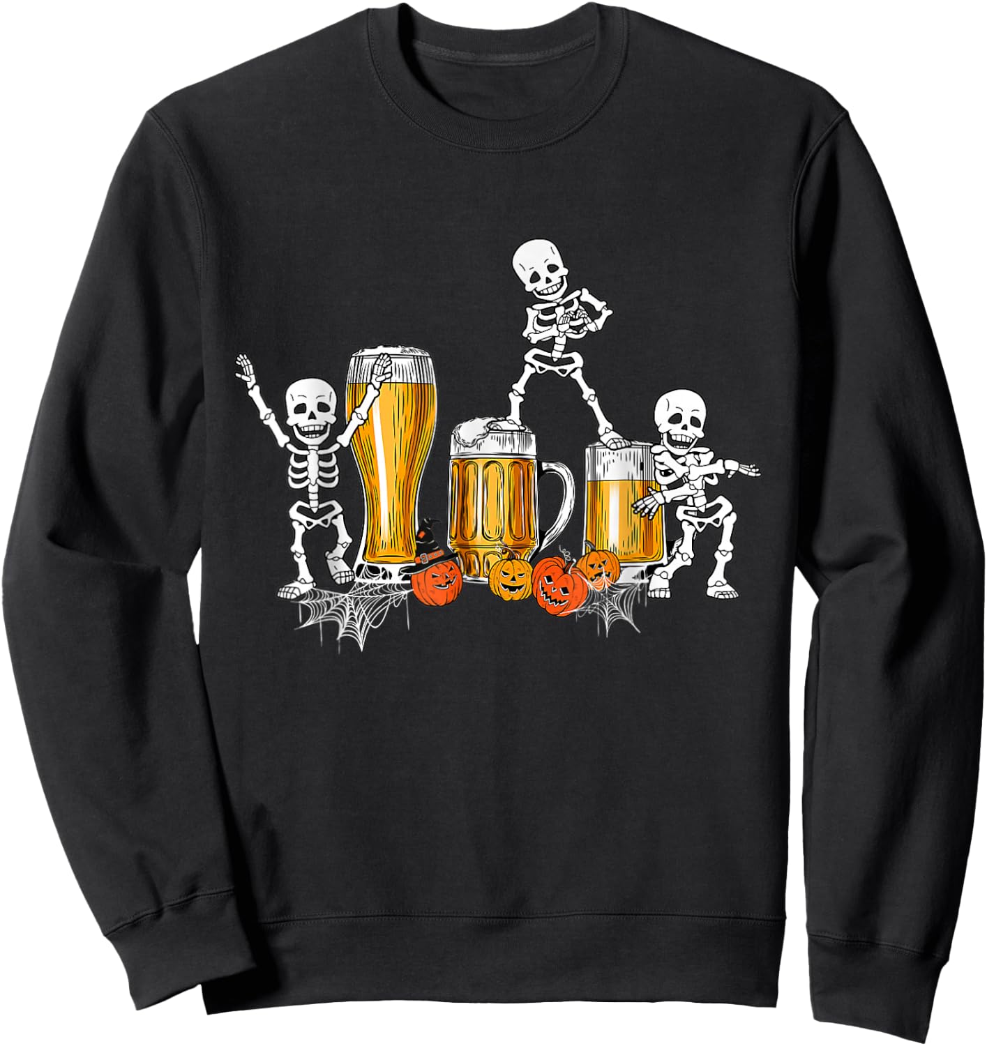 Skeleton Drinking Beer Happy Halloween Sweatshirt - Sweatshirt | Black