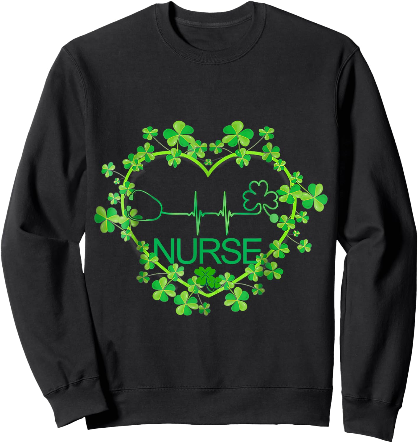 Heart Shamrock Nurse St Patrick's Day Nursing Sweatshirt - Sweatshirt | Black