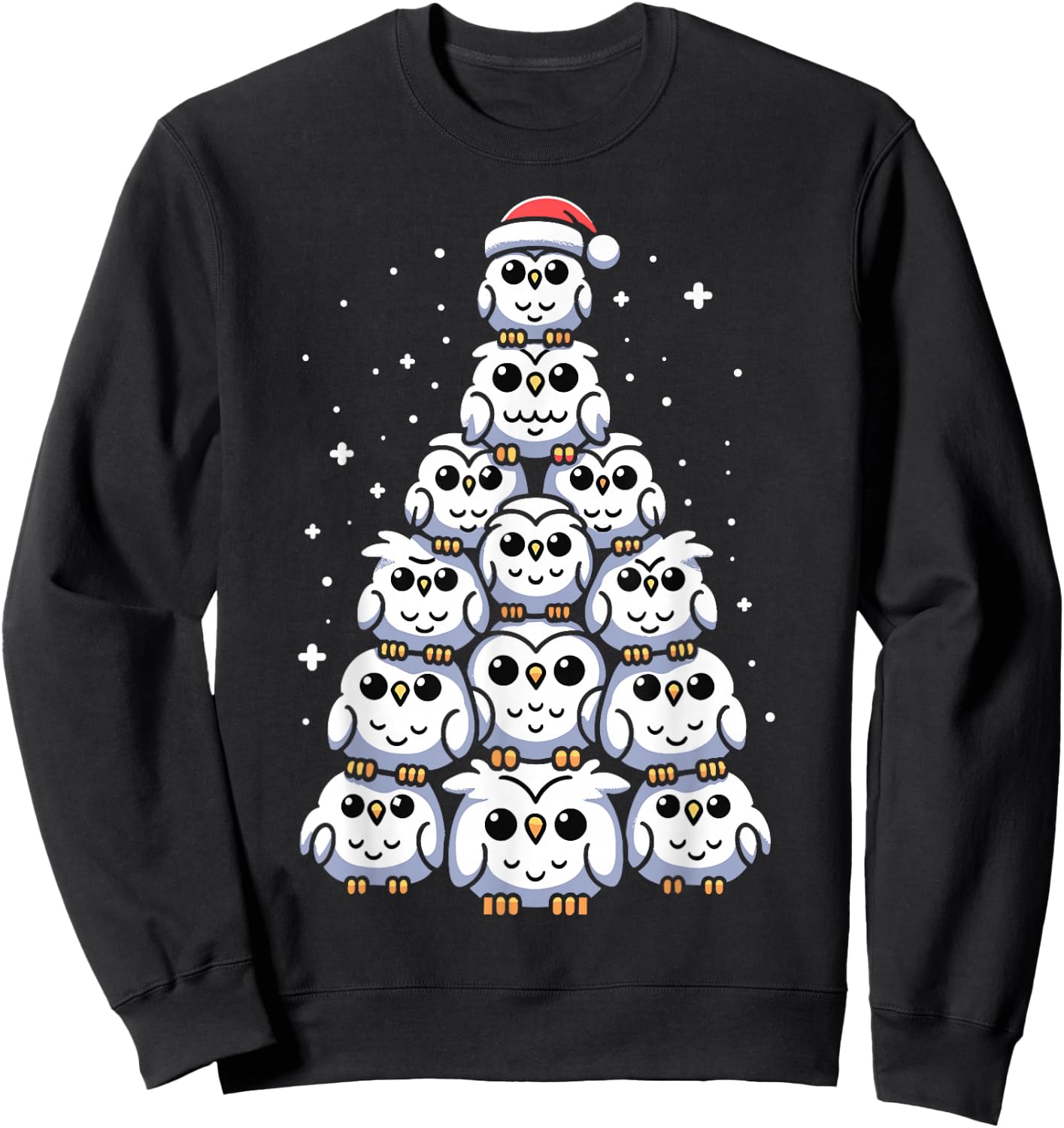 Snowy Owl Christmas Tree Funny Snowy Owl Xmas Sweatshirt - Sweatshirt | Black