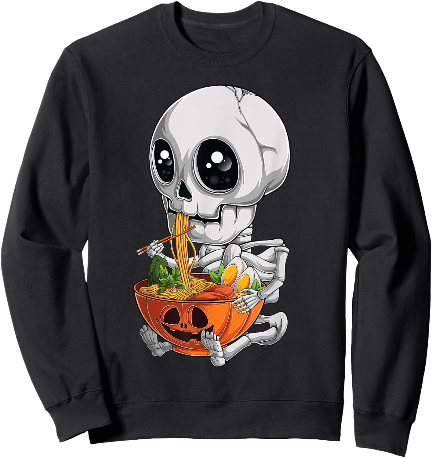 kawaii japanese anime Skeleton Halloween ramen Food Lovers Sweatshirt - Sweatshirt | Black