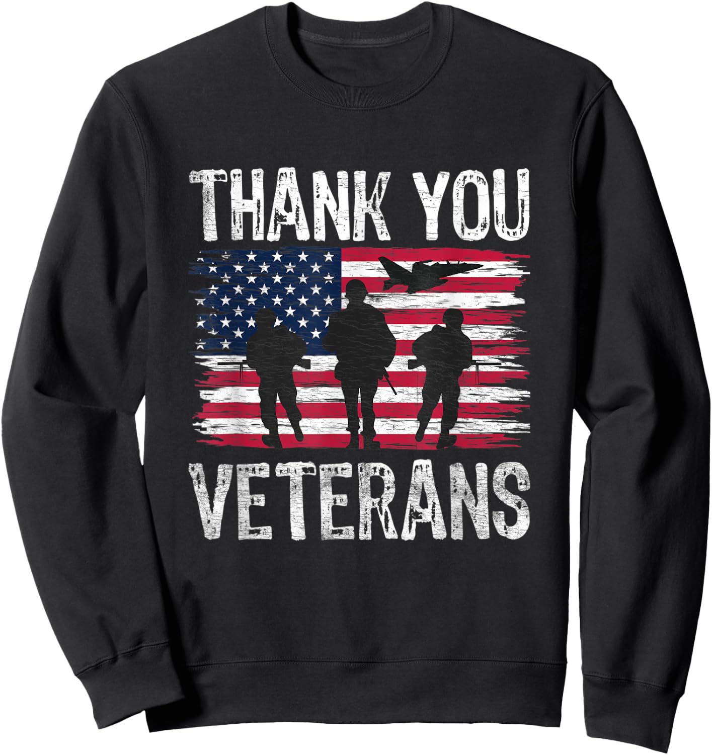 Patriotic American Flag Thank You Veterans Day Sweatshirt - Sweatshirt | Black
