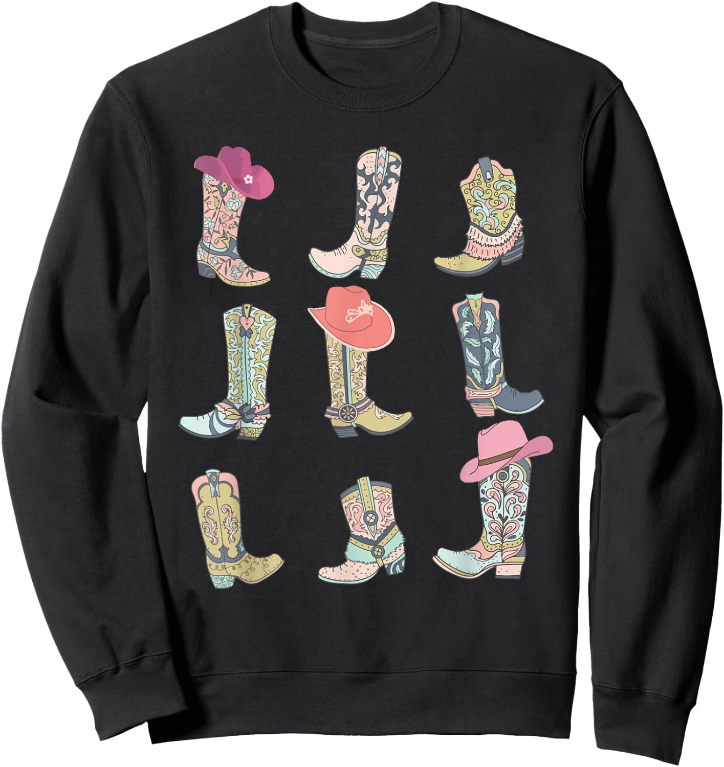Cowgirl Boots Let's Go Girls Howdy Western Cowgirl Cowboy Sweatshirt - Sweatshirt | Black