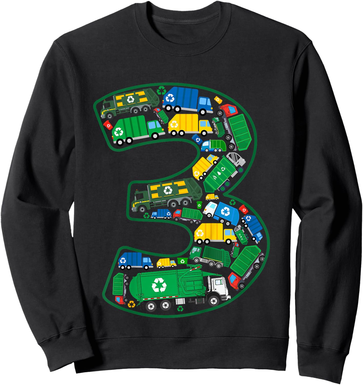 Kids Garbage Truck Boy 3rd Birthday 3 Years Old Garbage Truck Boy Sweatshirt - Sweatshirt | Black