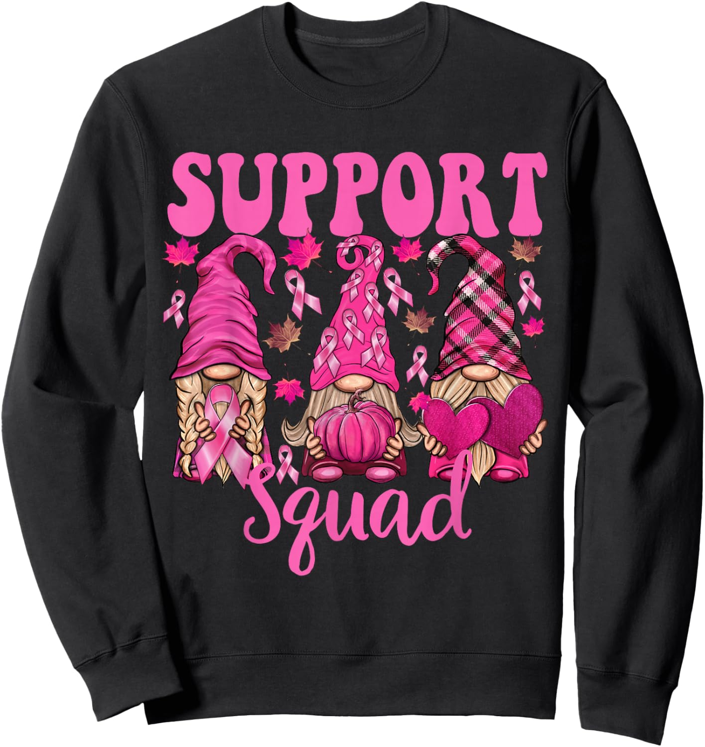 Breast Cancer Shirt Gnomes Support Squad Gnomies Sweatshirt - Sweatshirt | Black