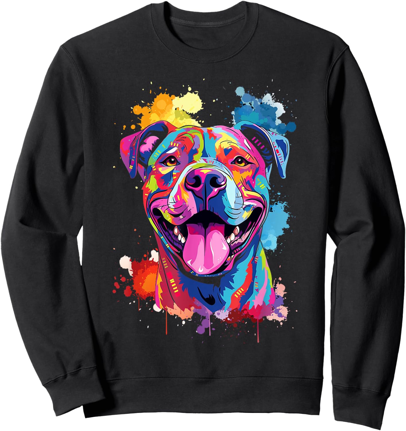 Pitbull Watercolor Splash Pittie Pit Bull Terrier Dog Lover Sweatshirt - Sweatshirt | Black
