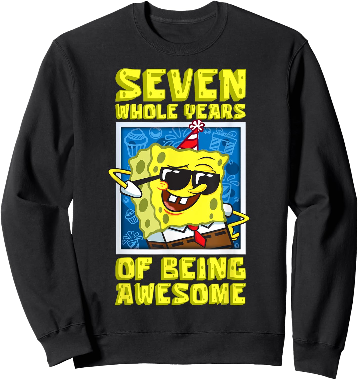 Mademark x SpongeBob SquarePants - SpongeBob Seven Years of Being Awesome Boy 7th Birthday Gift Sweatshirt - Sweatshirt | Black