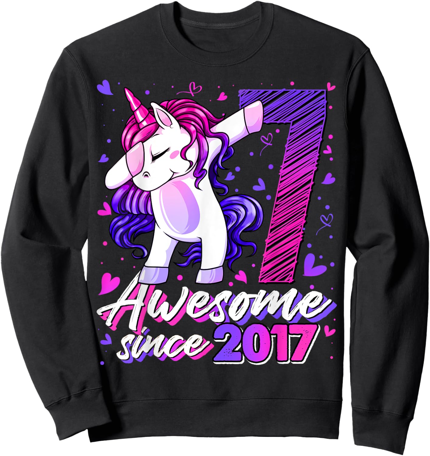7 Years Old Flossing Unicorn Gifts 7th Birthday Girl Party Sweatshirt - Sweatshirt | Black