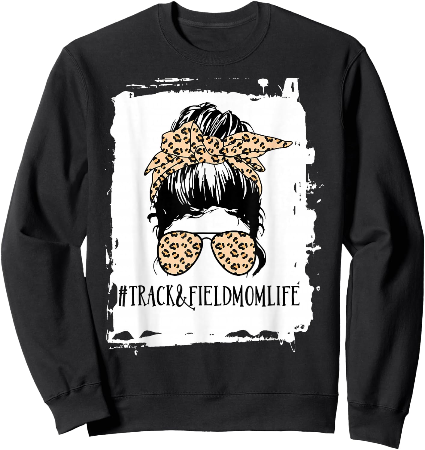 Track and Field Mom Life Messy Bun Leopard Sweatshirt - Sweatshirt | Black