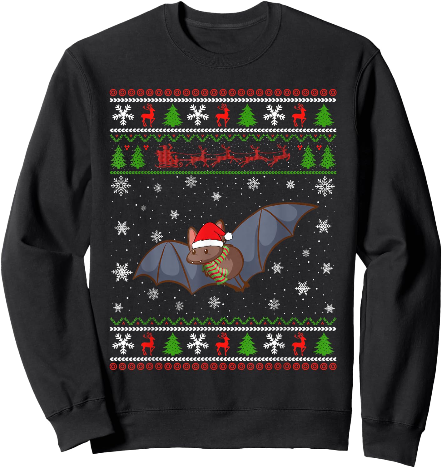 Bat Santa Hat Ugly Christmas Design Xmas Sweater Pajama Sweatshirt - Sweatshirt | Black