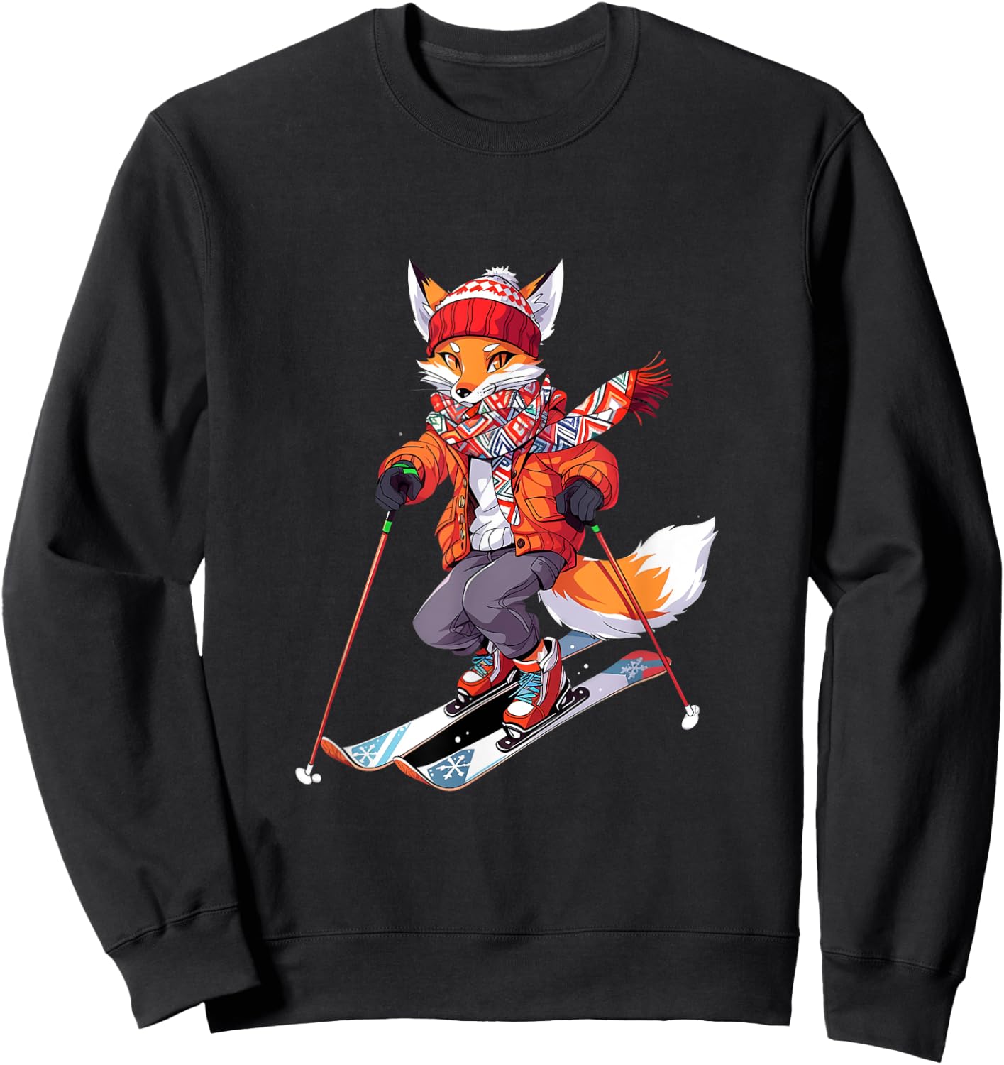 Fox Skiing Skier Ski Winter Snow Sweatshirt - Sweatshirt | Black
