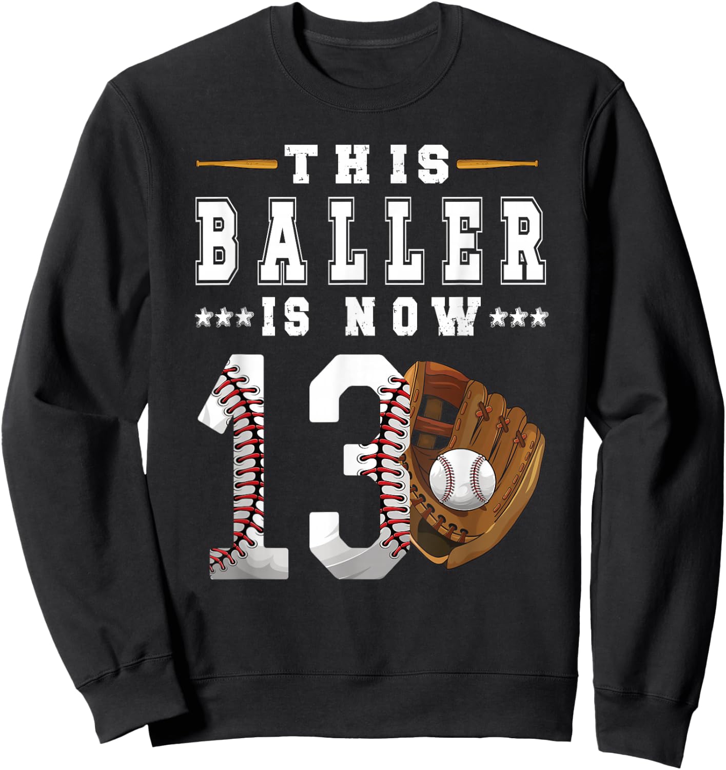 13th Birthday Baseball Boy Thirteen Year Old Baseball Player Sweatshirt - Sweatshirt | Black