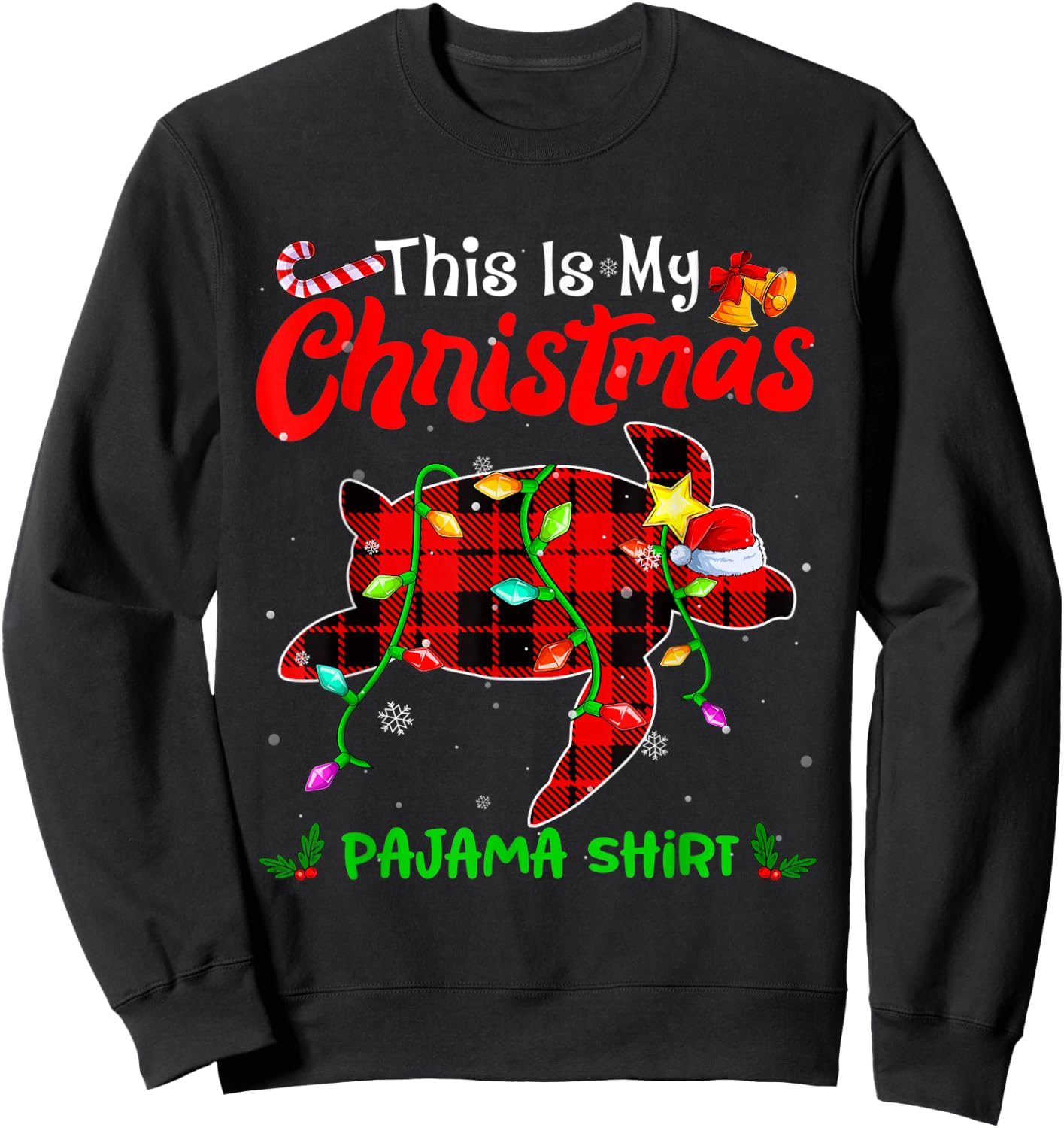 This Is My Christmas Turtle Pajama Shirt Buffalo Plaid Sweatshirt - Sweatshirt | Black