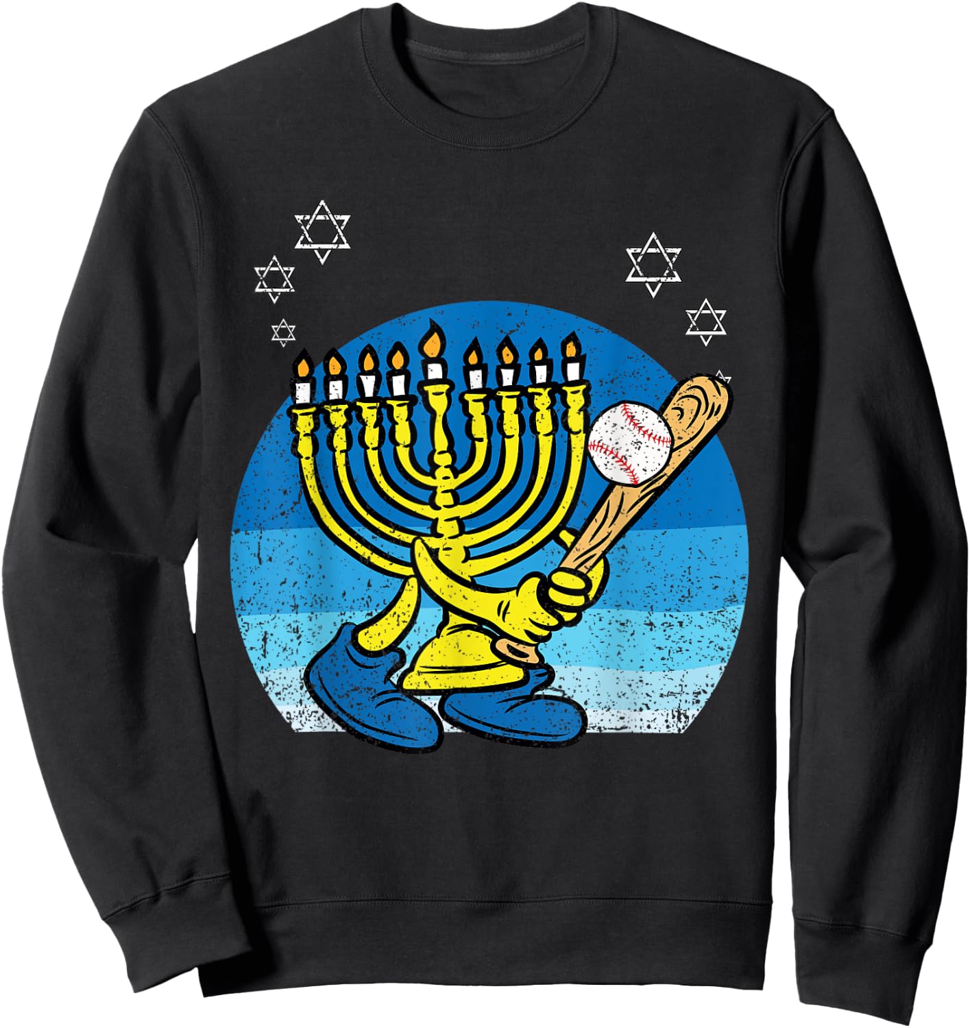 Menorah Baseball Player Hanukkah Chanukah Jewish Holiday Sweatshirt - Sweatshirt | Black