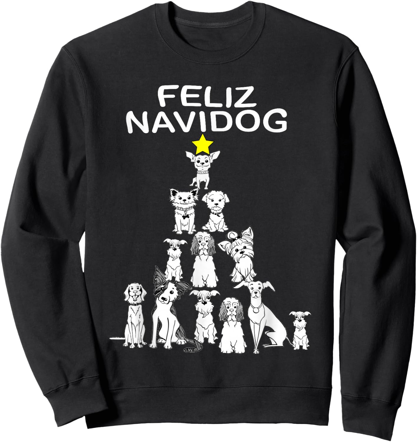 Feliz Navidog Funny Christmas Dog Cute Xmas Tree Dog Sweatshirt - Sweatshirt | Black