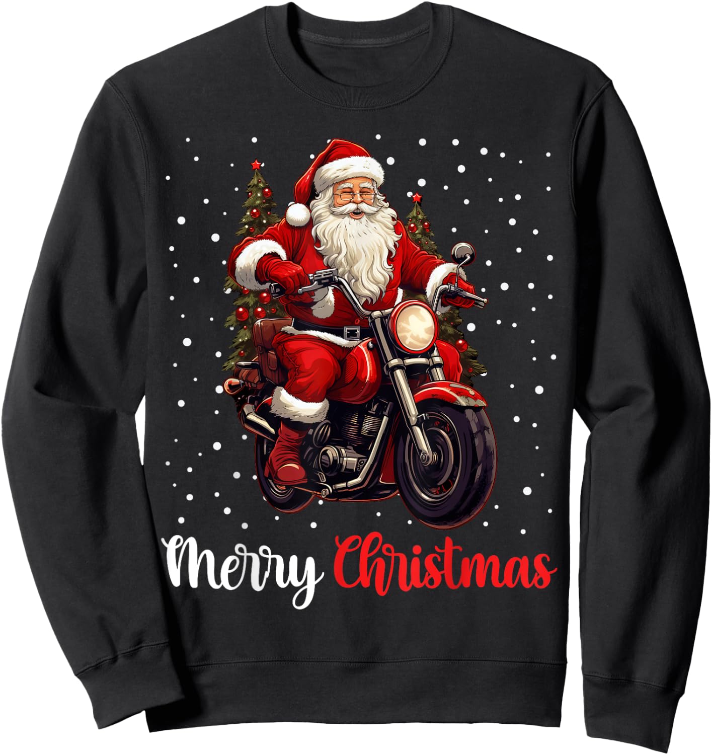 Merry Christmas Santa Riding Motorcycle Biker Xmas Party Sweatshirt - Sweatshirt | Black